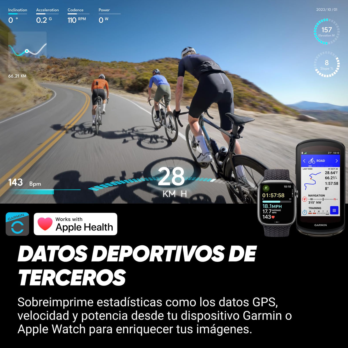 Insta360 X4 Paquete de Ciclismo en Carretera (Integrado) - Cámara de acción Impermeable 8K 360, Vídeo 4K Gran Angular, Efecto Selfie Stick Invisible, Protectores de Lente Extraíbles, 135 Min Batería