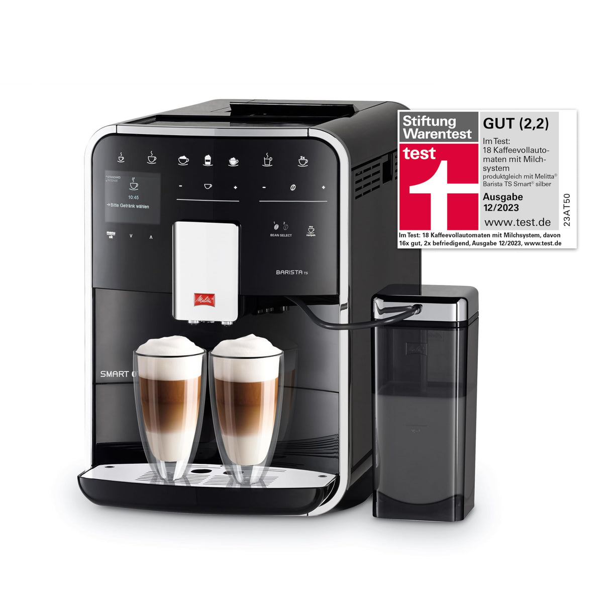 Melitta Barista TS Smart F850-102 - Cafetera superautomática con molinillo silencioso integrado, máquina de café inteligente con hasta 21 recetas de café, 1,8 L, negro