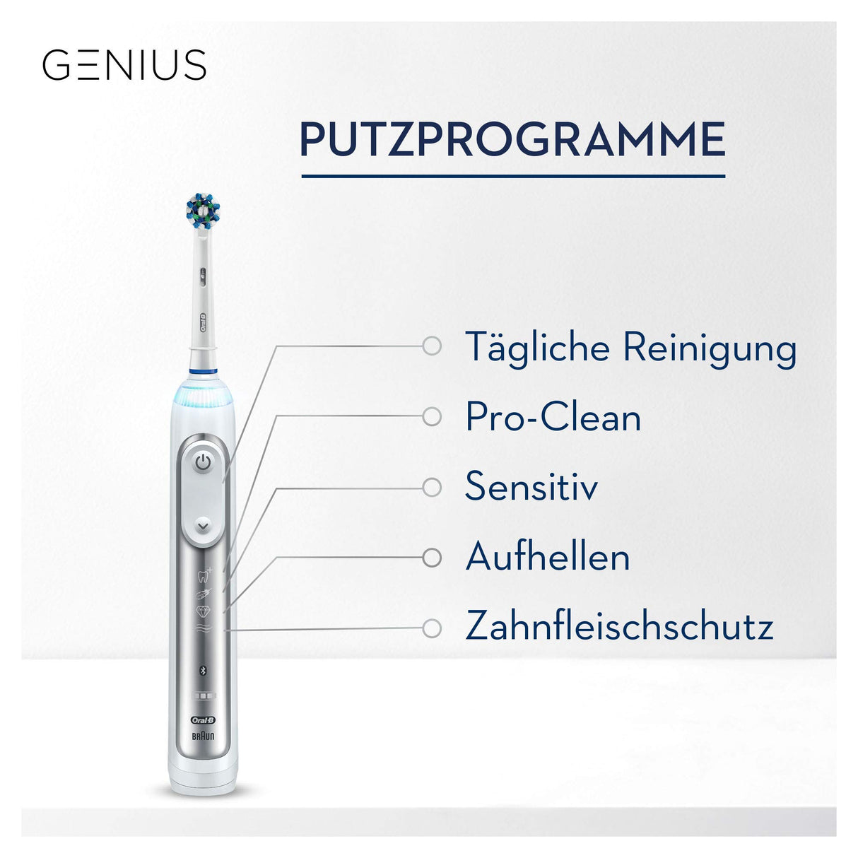 Oral-B Genius 8500n - Cepillo de dientes eléctrico, recargable, con 1 mango conectado por Bluetooth, detector de posición, plateado, 1 cabezal y 1 funda de viaje