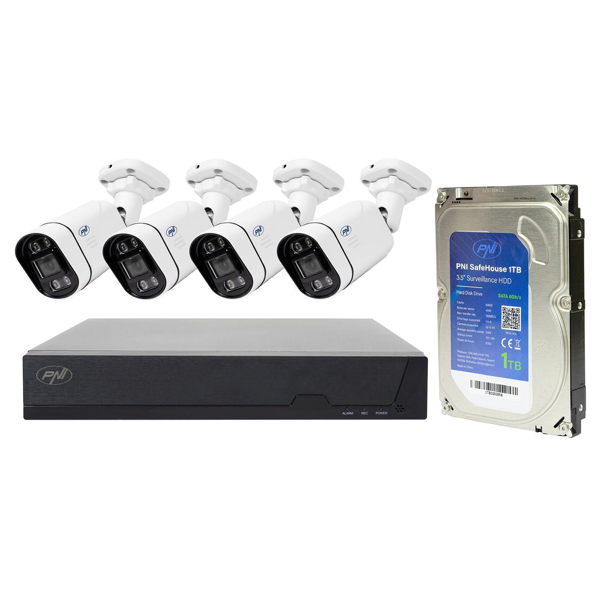 PoE PNI House IPMAX PoE 5 Paquete de videovigilancia, NVR, 4 cámaras IP de 5MP y Correa SafeHouse Disco Duro de 1 TB Incluido