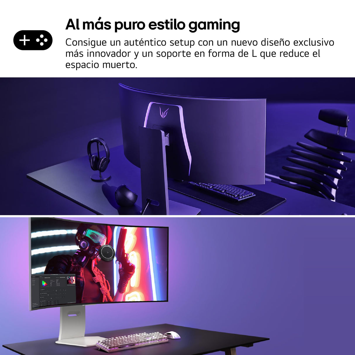 LG 39GS95QE-W - Monitor Gaming Ultragear, 39", OLED WQHD, (3440x1440), 21:9, 240 Hz, 0,03 ms, Clasificación F, Tecnología Micro Lens Array +, DisplayHDR True Black 400, Blanco