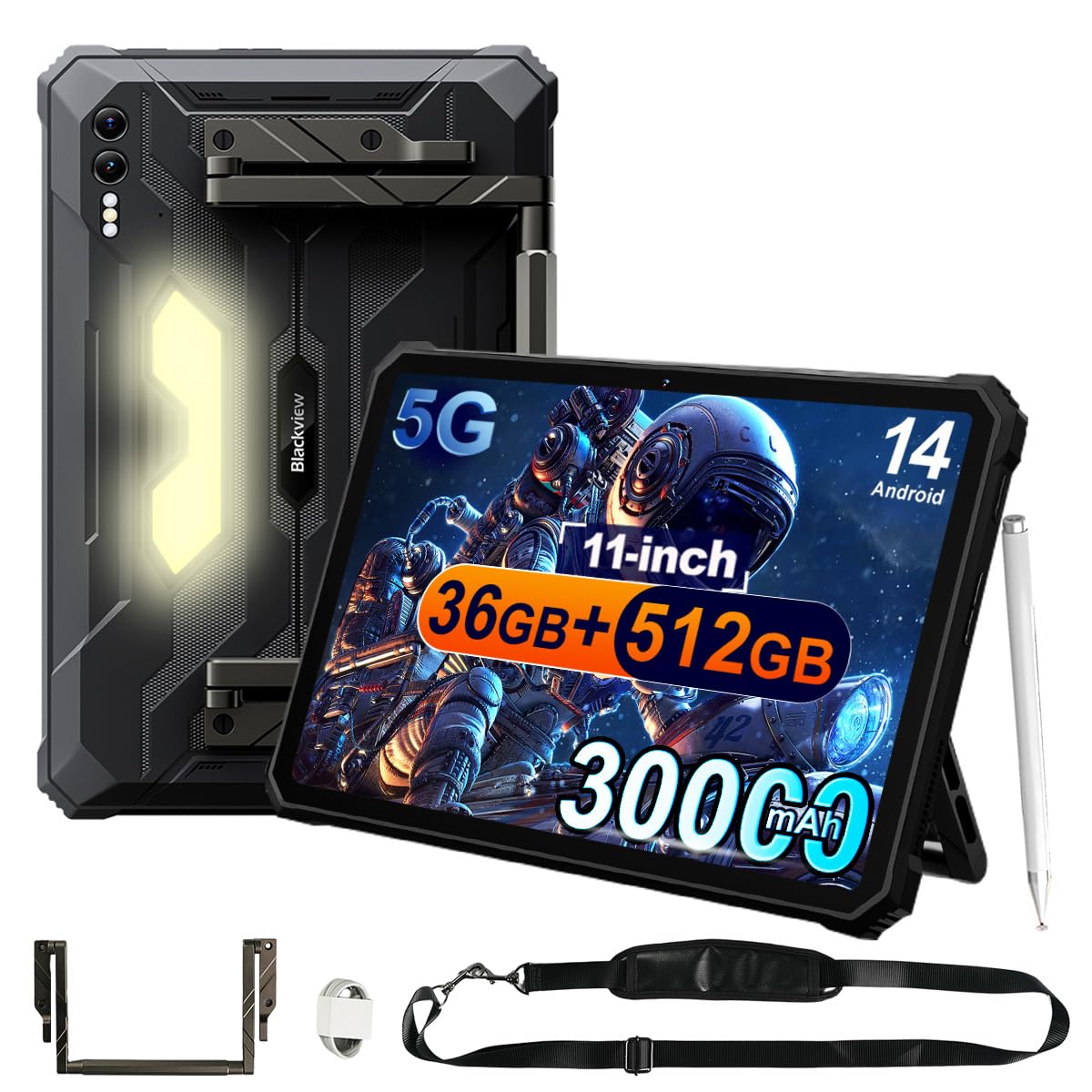 Blackview Active10 Pro 5G Tablet Resistente 30000mAh, 36GB+512GB/2TB Móvil Resistente, 10.95'' FHD+ Pantalla, Luz de Camping,108MP+50MP, 2 Altavoz Estéreo,IP68 Tablet Antigolpes, 4G,NFC,GPS,OTG,Negro