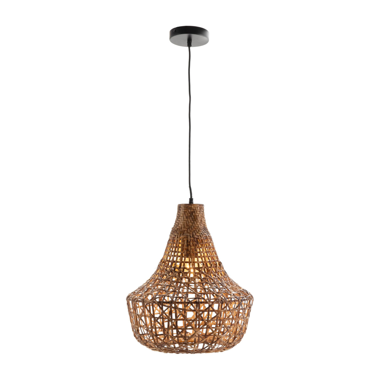 LAMPARA DE TECHO 42X42X47 RATAN NATURAL/METAL NEGRO