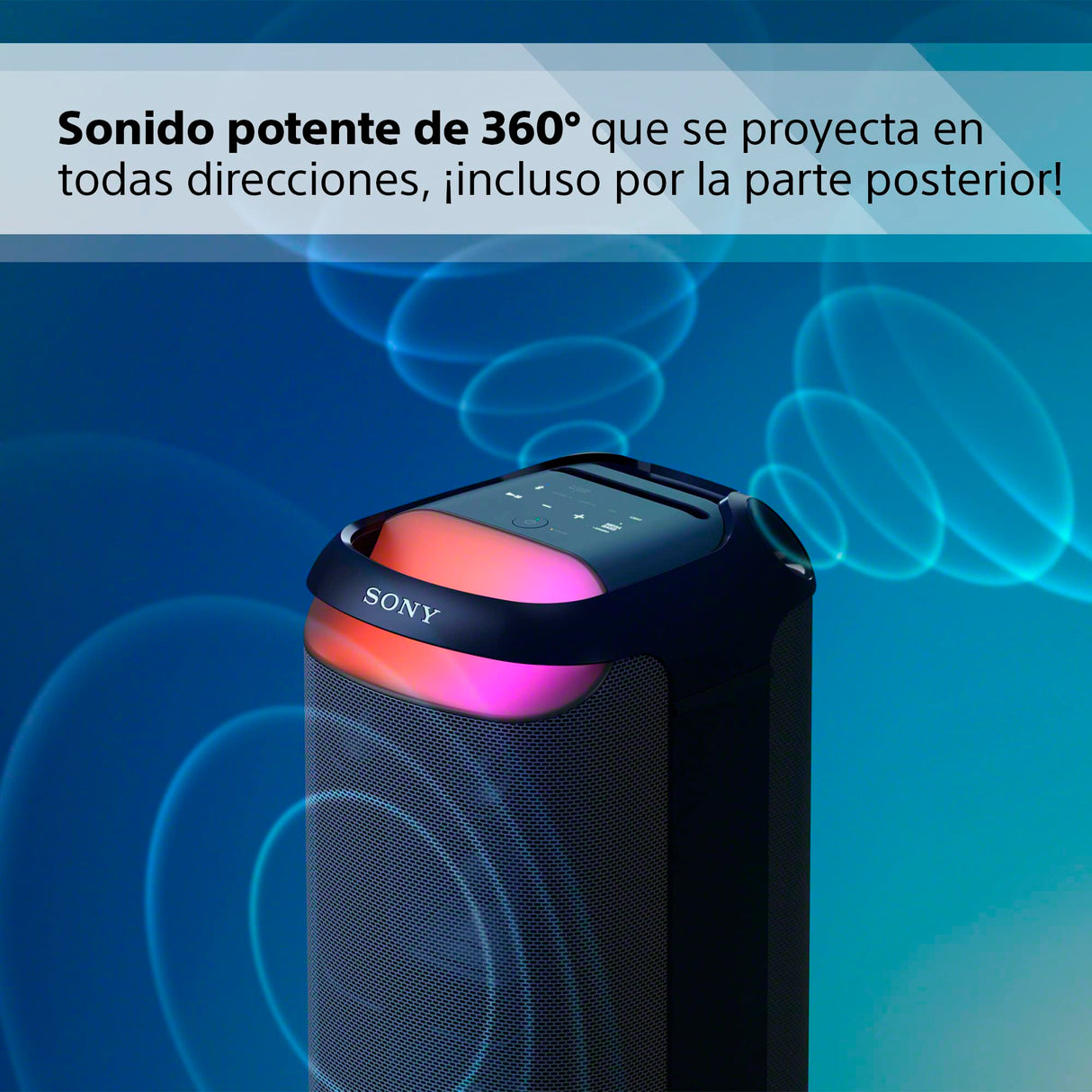 Sony SRS-XV800 Altavoz Inalámbrico para Fiestas con Sonido Potente 360° y Mega Bass, 25 Horas Batería, Portátil, para Interiores y Exteriores, Iluminación, Karaoke