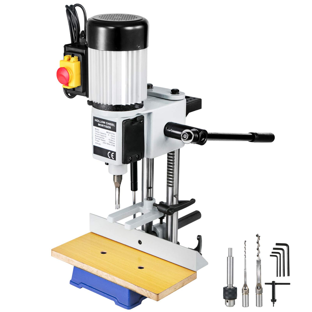 VEVOR Máquina Embutidora para Trabajar la Madera 550 W, 2,800 RPM, Máquina Embutidora de Banco, Máquina de Mortaja Cincel Hueco Mortaja con Juegos de Brocas de Cincel, para Agujeros Redondos 13mm
