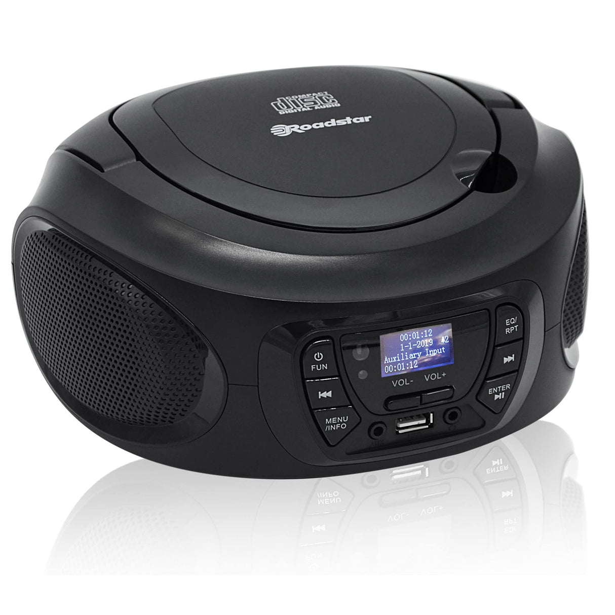 Roadstar Radio Portátil CDR-375D+/BK Radio CD Player Portátil Dab/Dab+ / FM, Boombox Reproductor CD-MP3, Puerto USB, Stereo, Mando a Distancia, AUX-IN, Salida de Auriculares, Negro