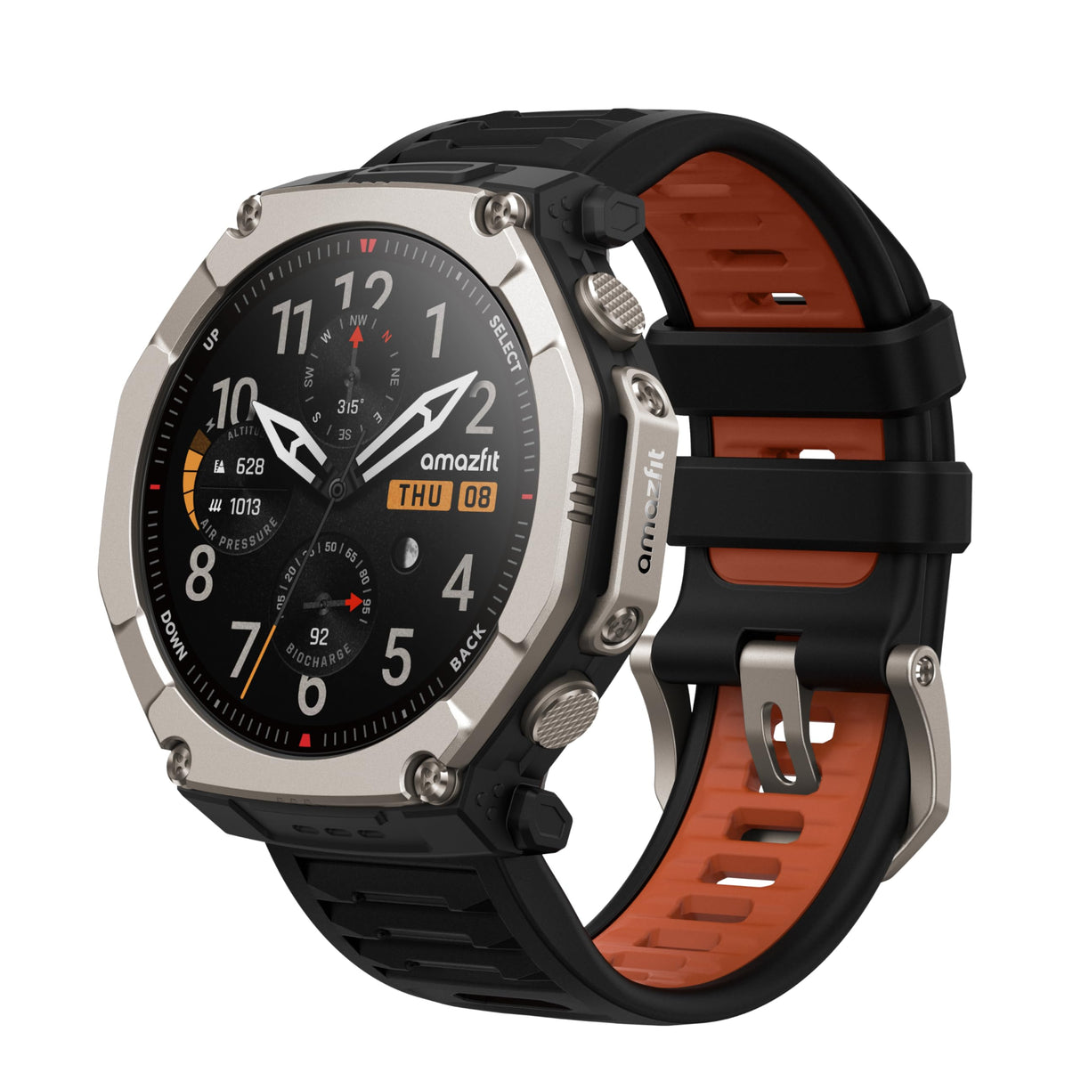 Amazfit T-Rex Ultra 2 Reloj Inteligente Outdoor, GPS Doble Banda, Caja Titanio 51 mm, Pantalla AMOLED 1,5" Cristal de Zafiro, Linterna, 30 Días Autonomía, Mapas Offline, Resistente al Agua 10 ATM