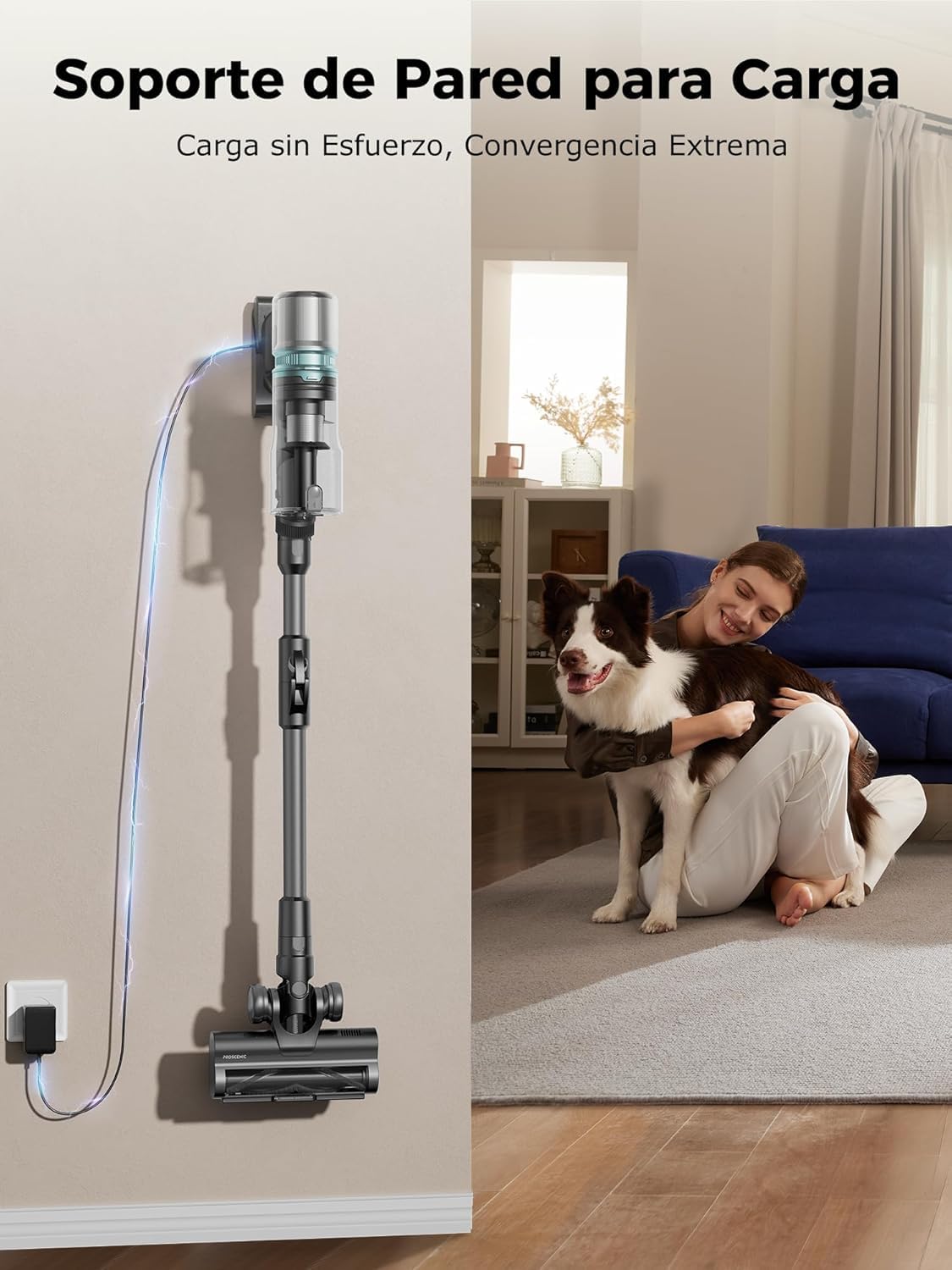 Proscenic P16 Aspiradora sin Cable 55Kpa/550W/65Mins, Aspiradora Escoba Vertical con Tubo Plegable, Cepillo Anti-Enredo y Pantalla Táctile LED para Suelo/Alfombra/Pelos de Mascotas
