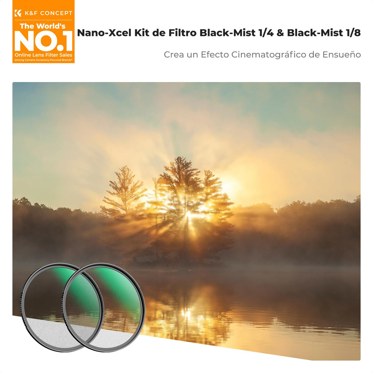 K&F CONCEPT Nano-Xcel 2 Pack 49MM Filtros Black-Mist 1/8+ Filtro Difusión 1/4 con 28 Capas de Revestimiento Nano de Vidrio Óptico para Suavizador de Retrato Imagen y Vídeo