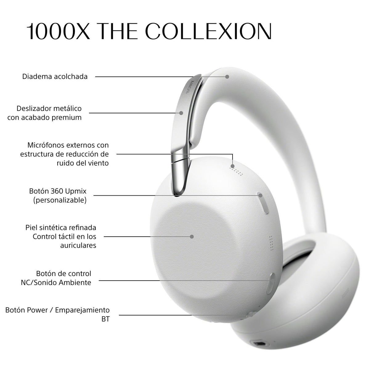 Sony 1000X The COLLEXION Auriculares de Lujo Bluetooth inalámbricos, con Noise Cancelling Premium, Sonido Hi-Res Estudio; 360 Spatial Audio; Estuche Resistente; Platino, Nuevo Modelo