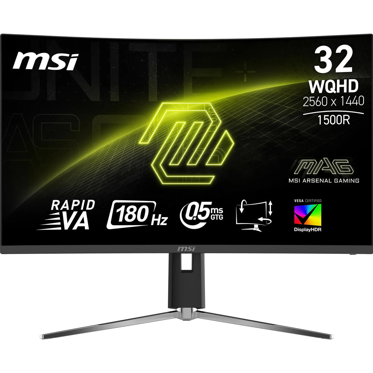 MSI mag 32CQ6PF - Pantalla para Juegos Curvada FHD de 32" - Lalle Rapid VA 2560 x 1440 1500R, 180Hz / 0,5ms -GtG, DisplayHDR 400, Adaptive Sync, DP 1.4, HDMI 2.0 CEC