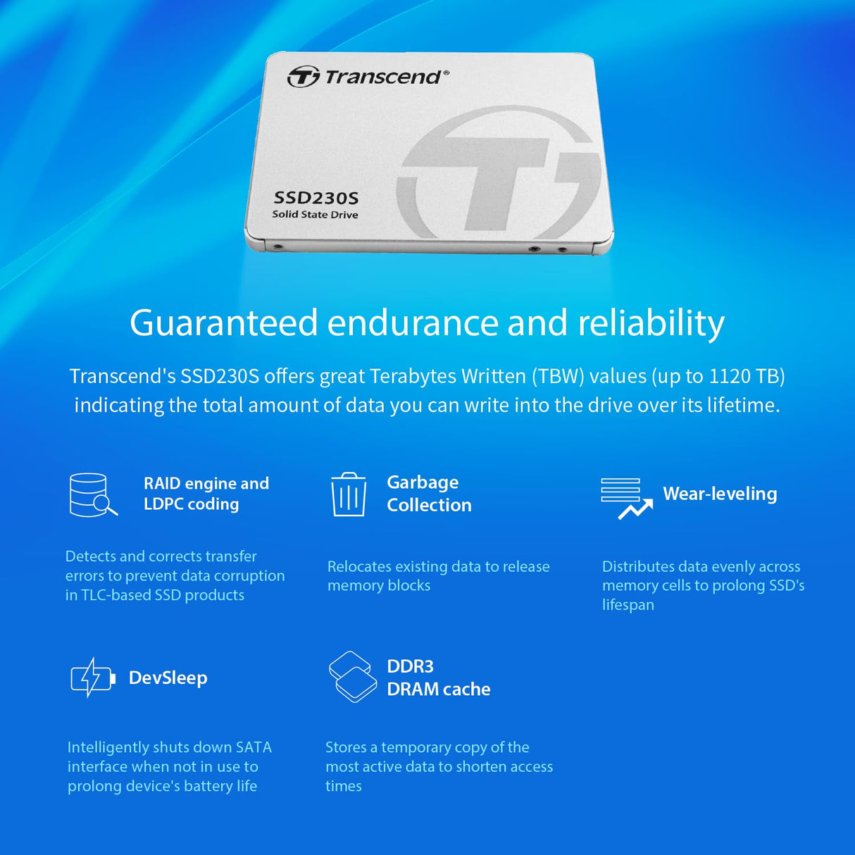 Transcend 2TB SSD230S 2.5 Pulgadas SATA III 6 GB/s Disco de Estado Sólido Interno 3D TLC NAND con Caché DRAM TS2TSSD230S