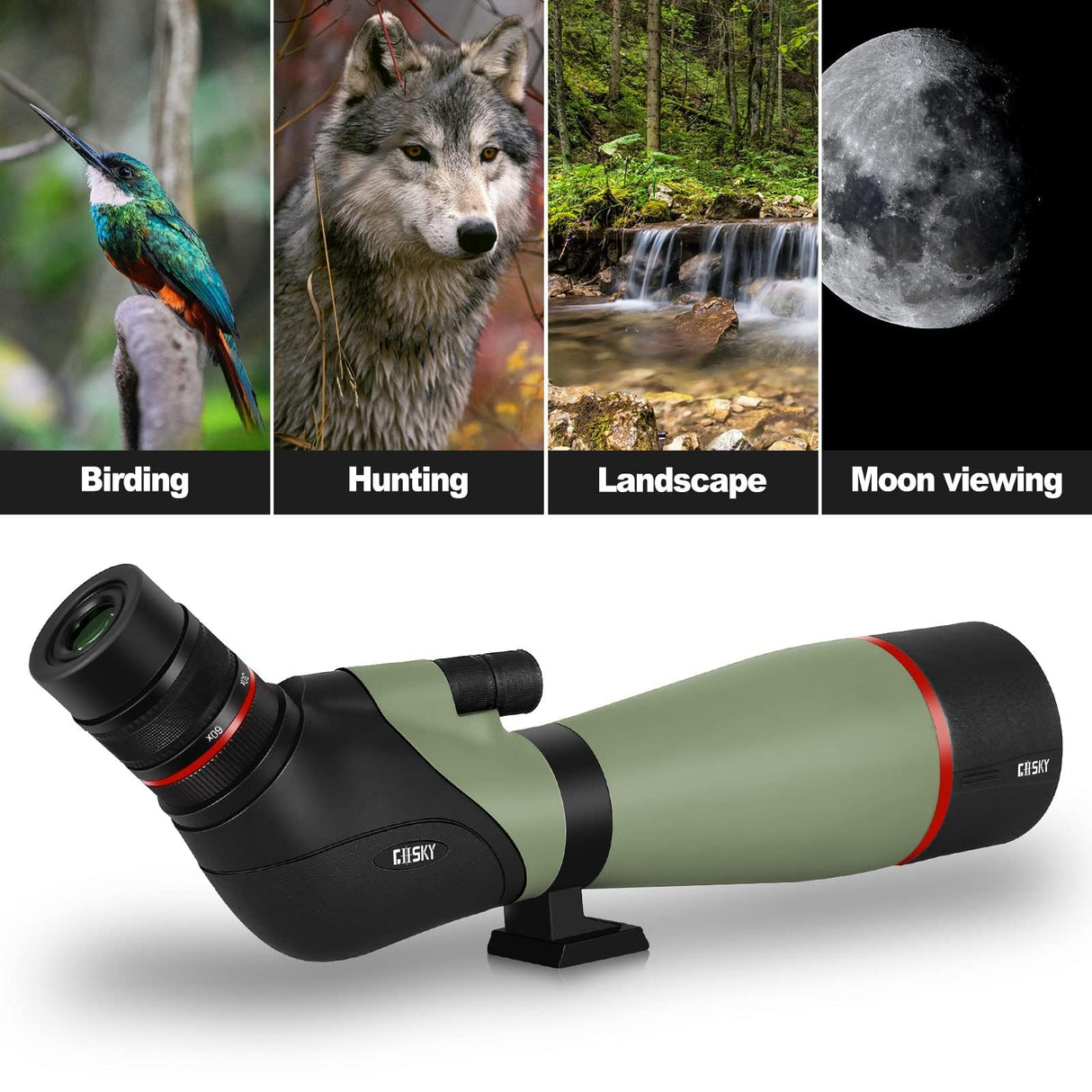 Gosky El más Nuevo 20-60X80 HD Dual Focusing Spotting Scope, BAK4 Prism 45 Degree Angular Ocular con trípode, Adaptador de Smartphone, Alcance para observación de Aves, Tiro al Objetivo, Caza,