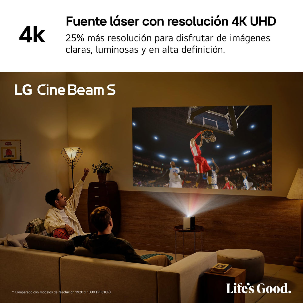 LG PU615U - Proyector CineBeam S, 4K UHD, 40 hasta 100", Smart TV con webOS, Tiro Ultra Corto, Láser RGB 500 Lúmenes, Dolby Atmos, HDMI eARC y USB-C