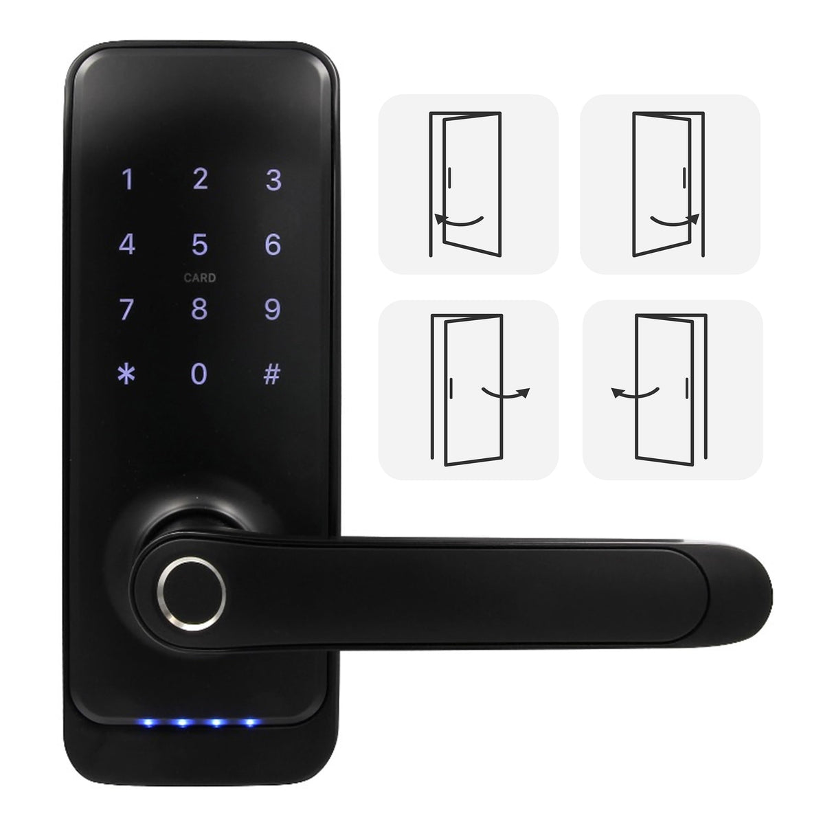 EURA ELH-01H4 Cerradura de puerta inteligente con manija Cerradura de código 13.56MHz Lector de proximidad lector biométrico IP65 Espaciado de cerrojo universal Negro