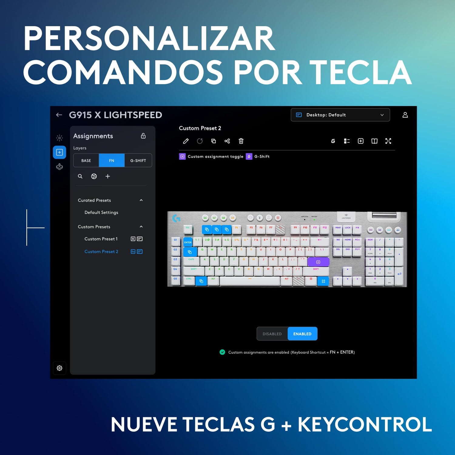Logitech G G915 X LIGHTSPEED Teclado para gaming inalámbrico de perfil bajo, teclas de PBT de doble moldeado, elegante acabado en aluminio, interruptores táctiles marrones GL,PC/Mac,QWERTY US - Blanco
