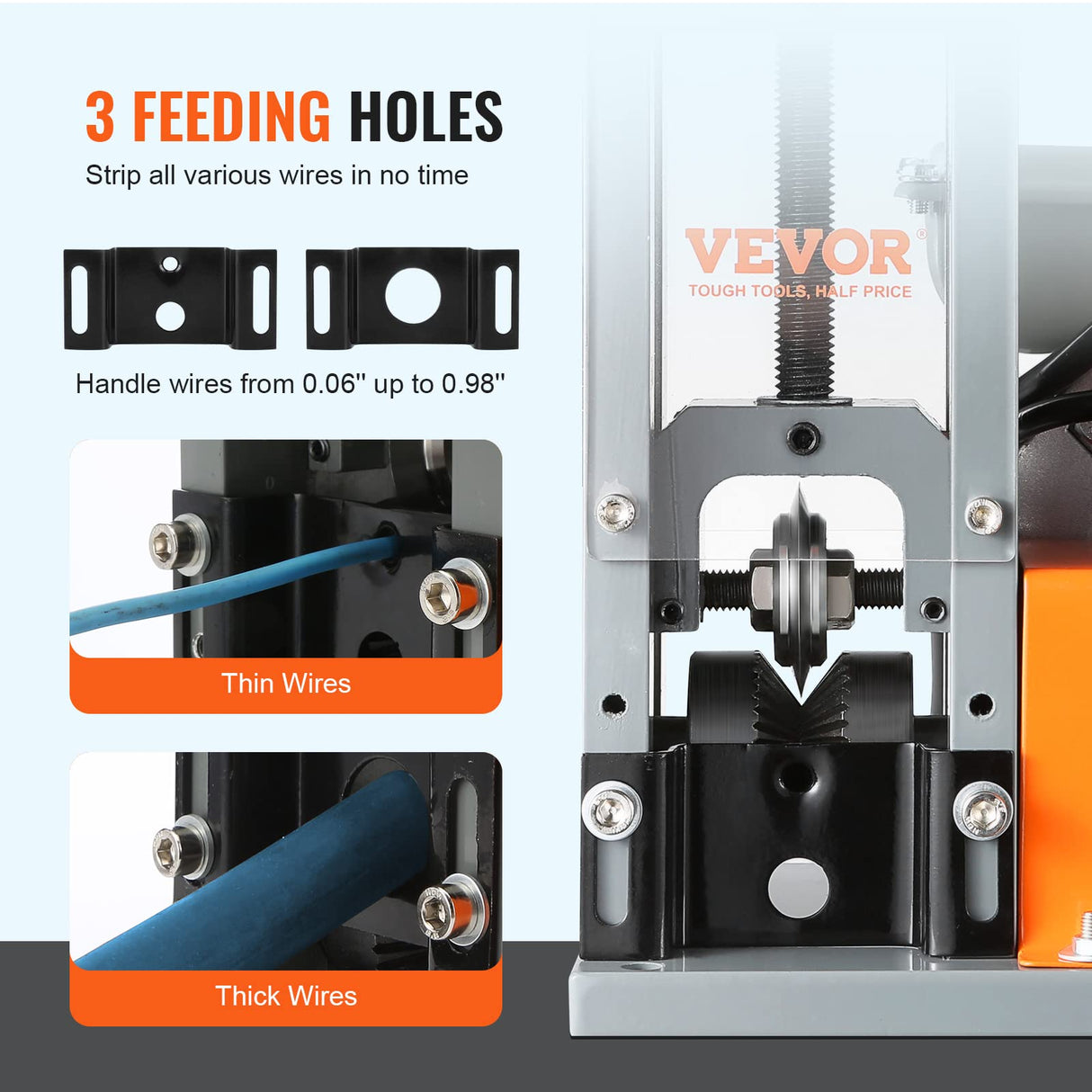VEVOR Máquina de Pelacables para Reciclaje de Cobre 1,5-25 mm, Eléctrico de Cobre 18 m/min, Automático Motorizado 180 W, Referencia de Profundidad Visible