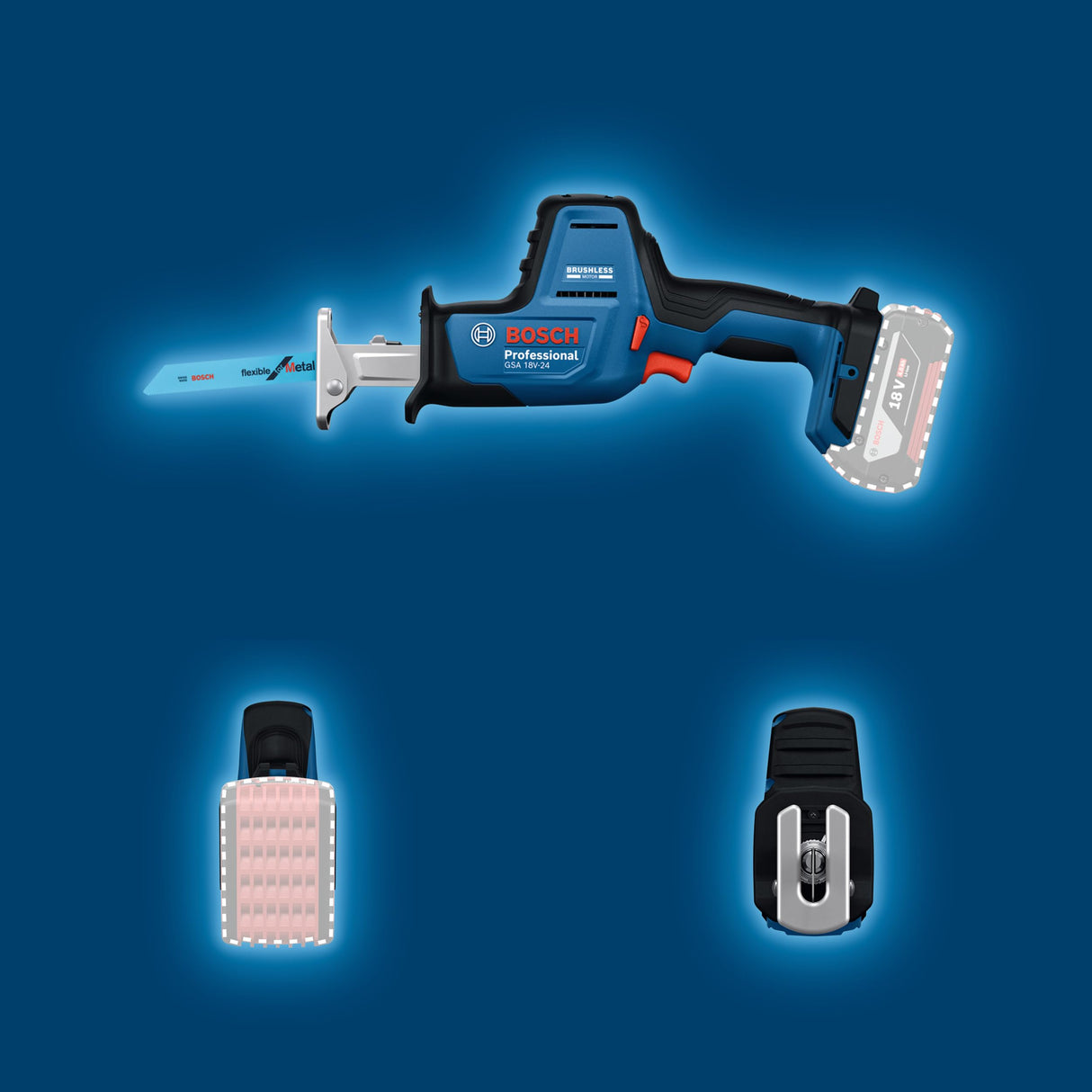 Bosch Professional 18V System Sierra Sable a Batería GSA 18V-24 (incl. S922EF, S2345X, kit de gancho para escalera, L-BOXX)