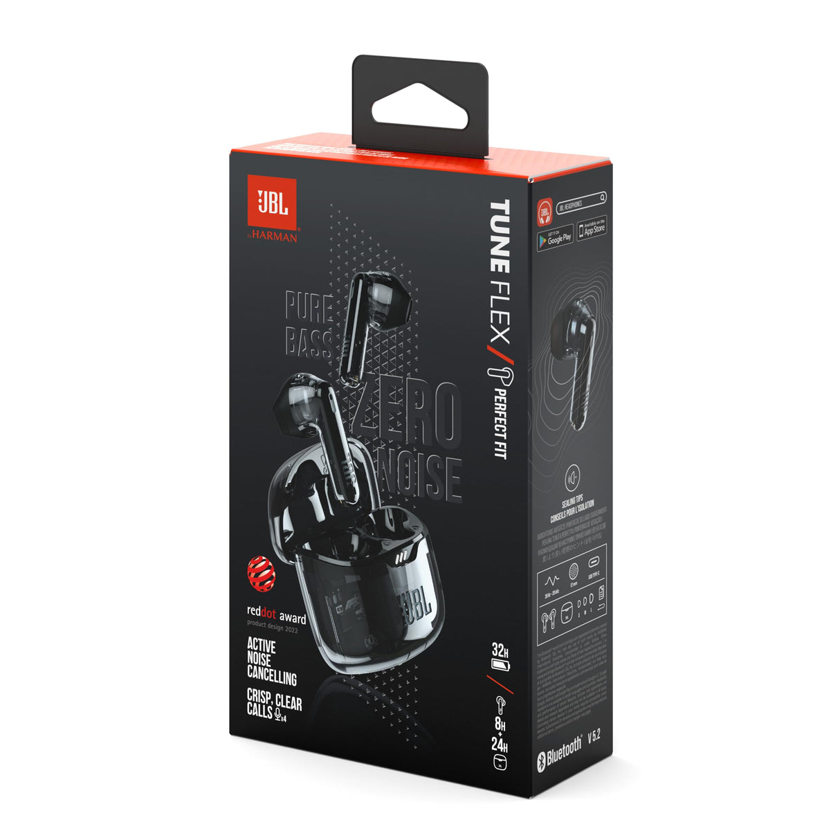 JBL Tune Flex Ghost, Auriculares In-Ear inalámbricos con cancelación de ruido adaptativa, Bluetooth, resistente al agua y al sudor IPX4, aplicación JBL Headphones y 32 horas de batería, Black Ghost