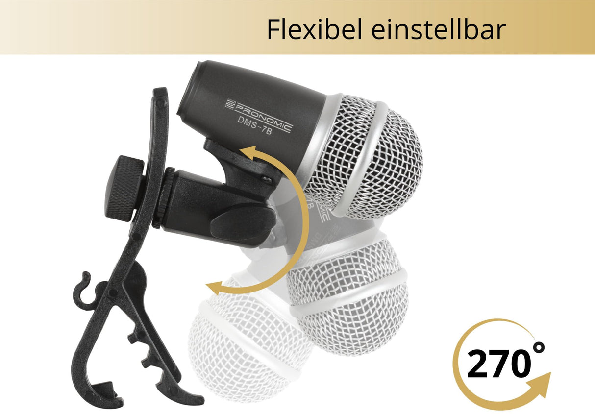 Pronomic DMS-7 Set de Micrófonos para Batería - Set de 7 Micrófonos para Escenario y Estudio - Micrófono de Grabación para Batería e Instrumentos de Percusión - Incluye Maletín