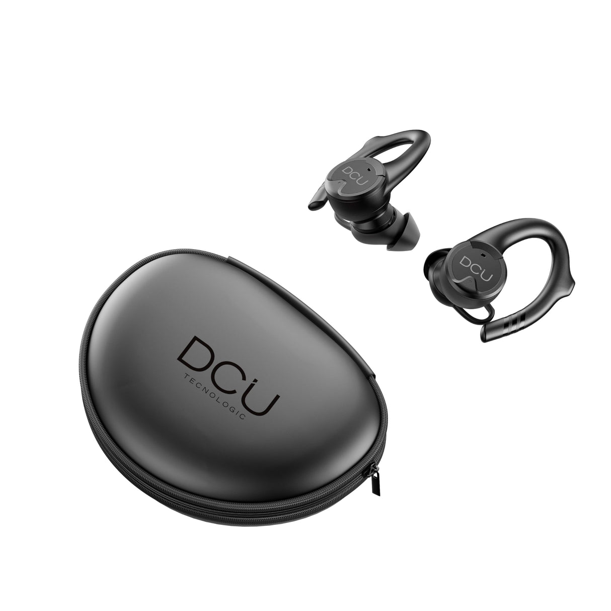 DCU TECNOLOGIC | Auriculares Bluetooth 5.0 Sport IPX-6| con Soporte Ergonómico en Silicona |Touch Control | A Prueba de Sudor y Agua | Compatible con Android y iOS | 10m Rango de transmisión | Negro