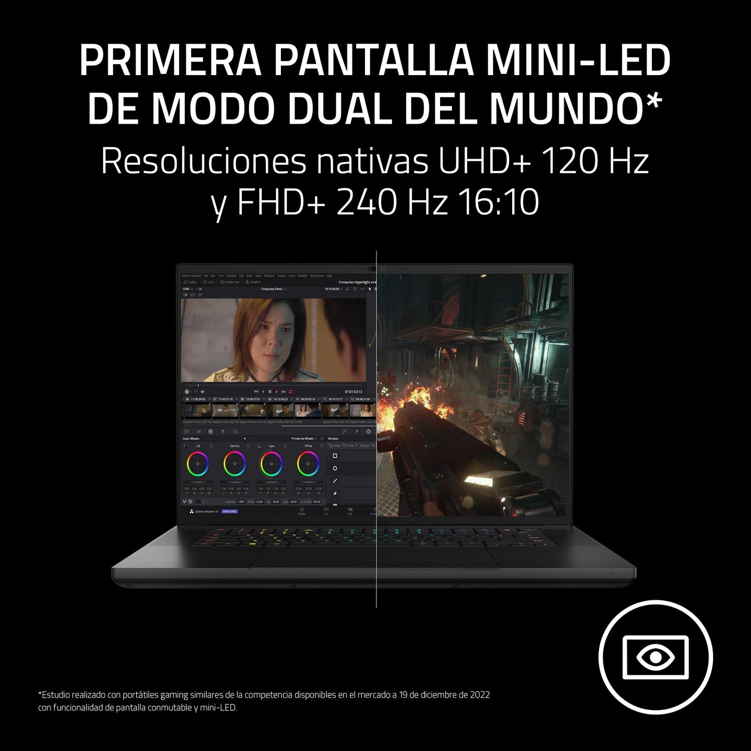 Razer Blade 16 (2023) - 16" PC Portatil Gaming - Nvidia RTX4070 GPU - 16 Mini LED Pantalla Dual Mode UHD+ 120Hz & FHD+ 240Hz - Intel Core i9-13950HX (16GB DDR5, 1TB SSD) Teclado Español | Negro