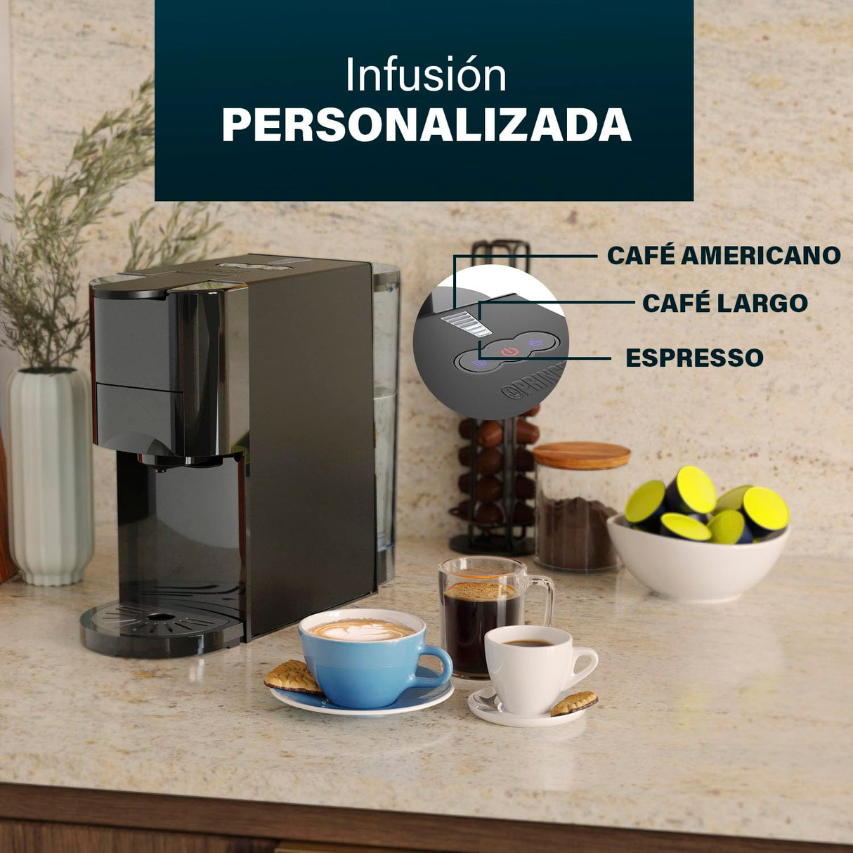 Princess Máquina multicápsula, bomba italiana de 19 bares, depósito de agua de 800 ml, compatibilidad 4 en 1, 1450 W, compatible con Nespresso® y Dolce Gusto®, sin BPA, piezas desmontables, 249454