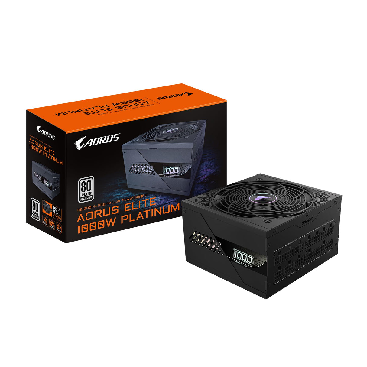 GIGABYTE AORUS Elite P1000W Ice Fuente de Alimentación - PCIe 5.0, 80 Plus Platinum, Diseño Completamente Modular, Ventilador de 120 mm, Compatible con ATX 3.0, Enchufe UE