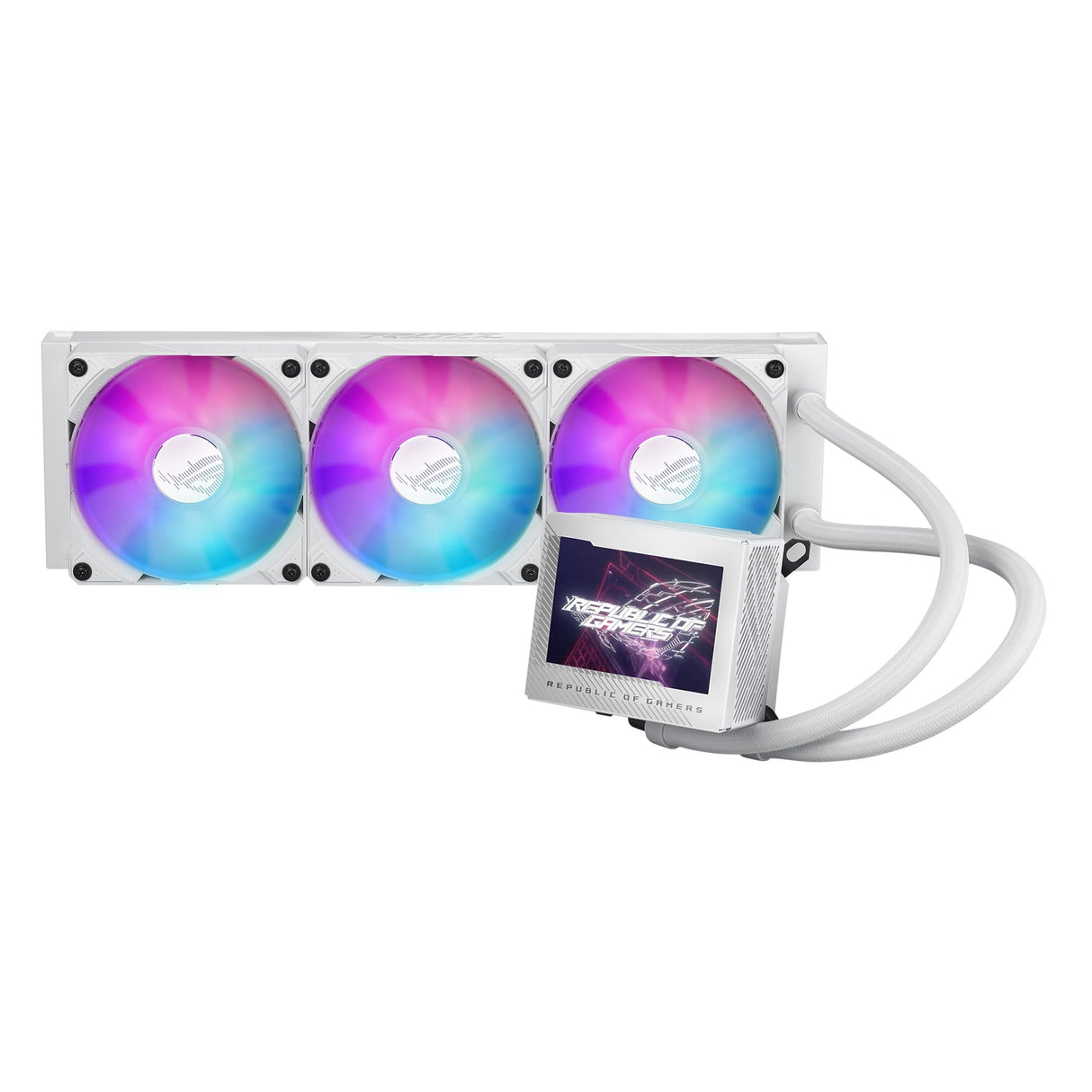 ASUS ROG Ryujin III 360 ARGB Refrigerador líquido todo en uno, Cooler CPU con LCD 3.5", Bomba Asetek de 8ª generación, Ventiladores de radiador ROG ARGB de 120 mm, Daisy Chain, blanco