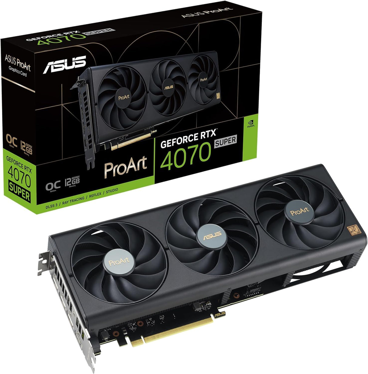 ASUS ProArt GeForce RTX 4070 Super OC Edition 12GB GDDR6X - Tarjeta gráfica (PCIe 4.0, 12GB GDDR6X, DLSS 3, HDMI 2.1a, DisplayPort 1.4a)