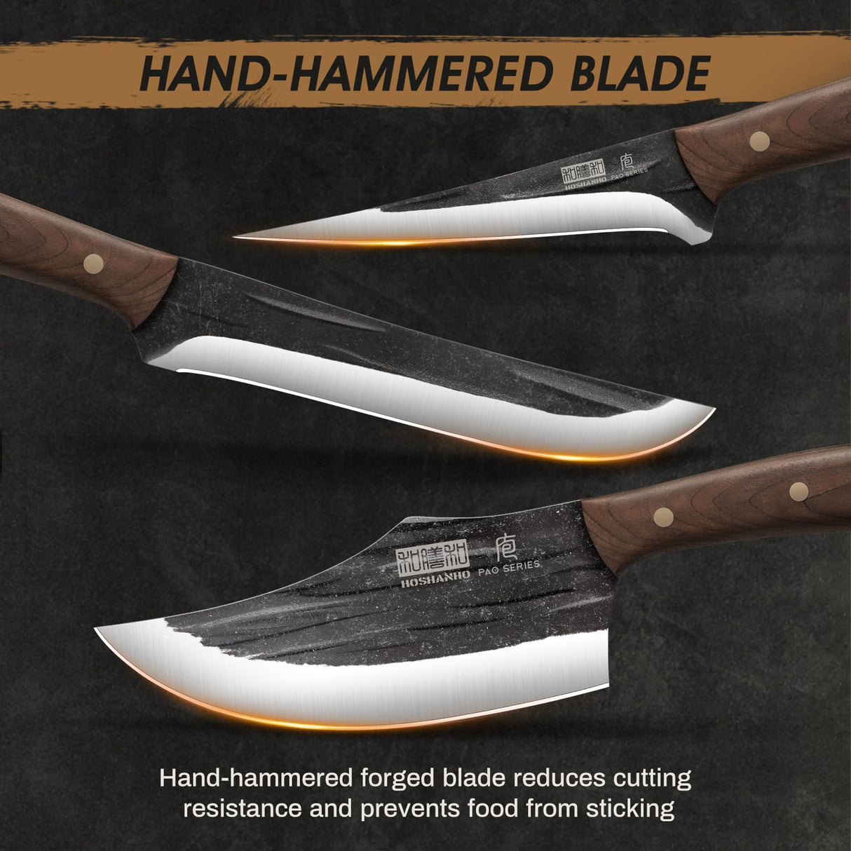 HOSHANHO Juego de Cuchillo de Carnicero, Forjado a Mano, Con Bolsa Enrollable Afilado Cuchillo de Carne, Cuchillo de Hueso y Cuchillo Deshuesador, Ideal Para el Hogar, Camping y BBQ