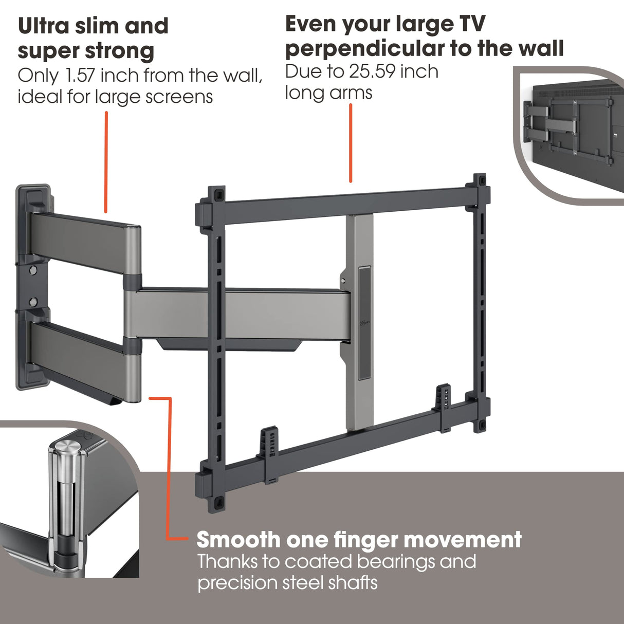 Vogel's Elite TVM 5645 Soporte TV Giratorio y Ultrafino para TV de 40 a 77 Pulgadas, Peso máx. de 45 kg, Gira hasta 180°, Soporte de TV Full-Motion, Máx. VESA 600x400, Compatibilidad Universal