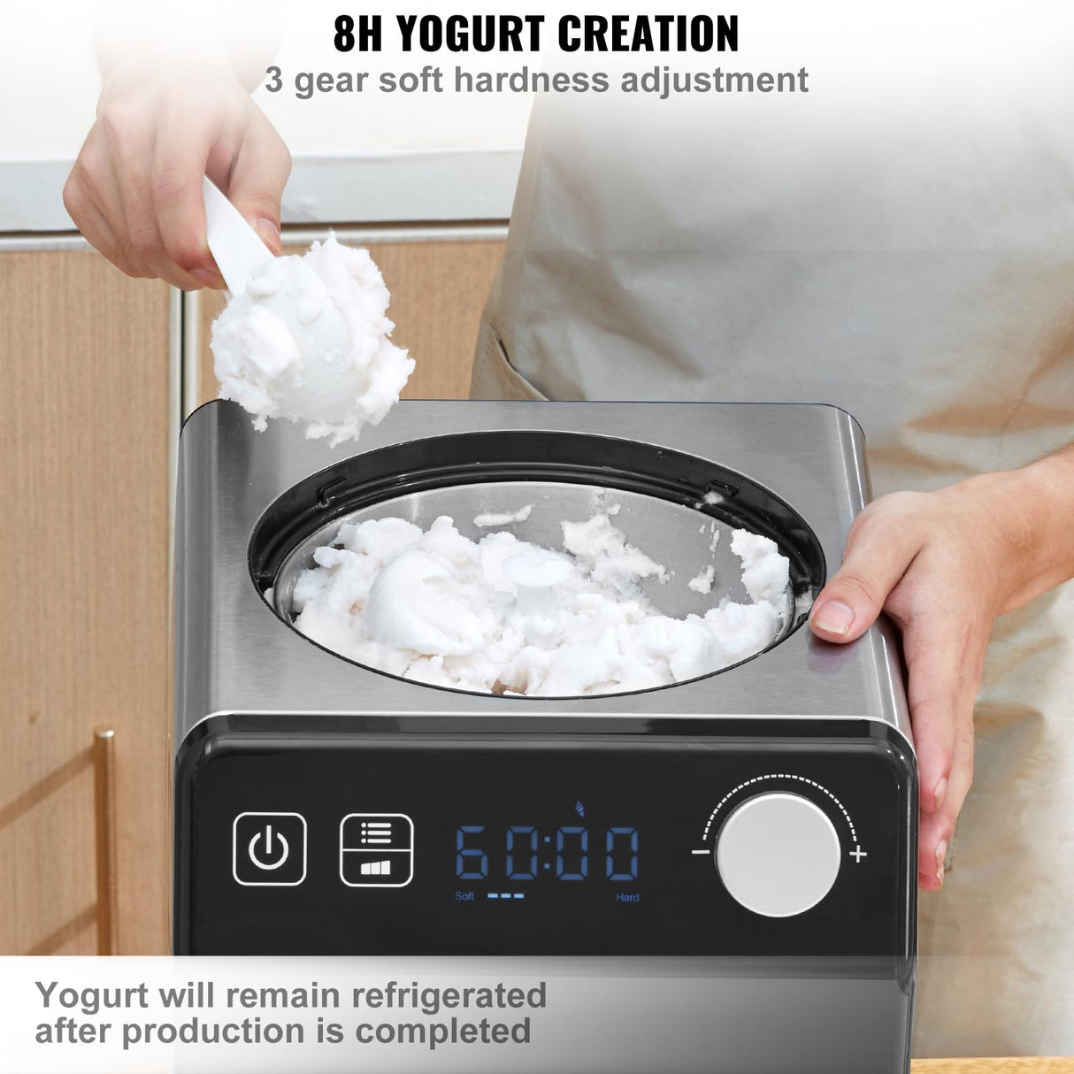 VEVOR Máquina Automática para Hacer Helados 2L Heladera Eléctrica Profesional 180W Máquina para Hacer Helados Pantalla LCD Preparación Rápida sin Precongelación para Hacer Sorbete Yogur Helado, Negro