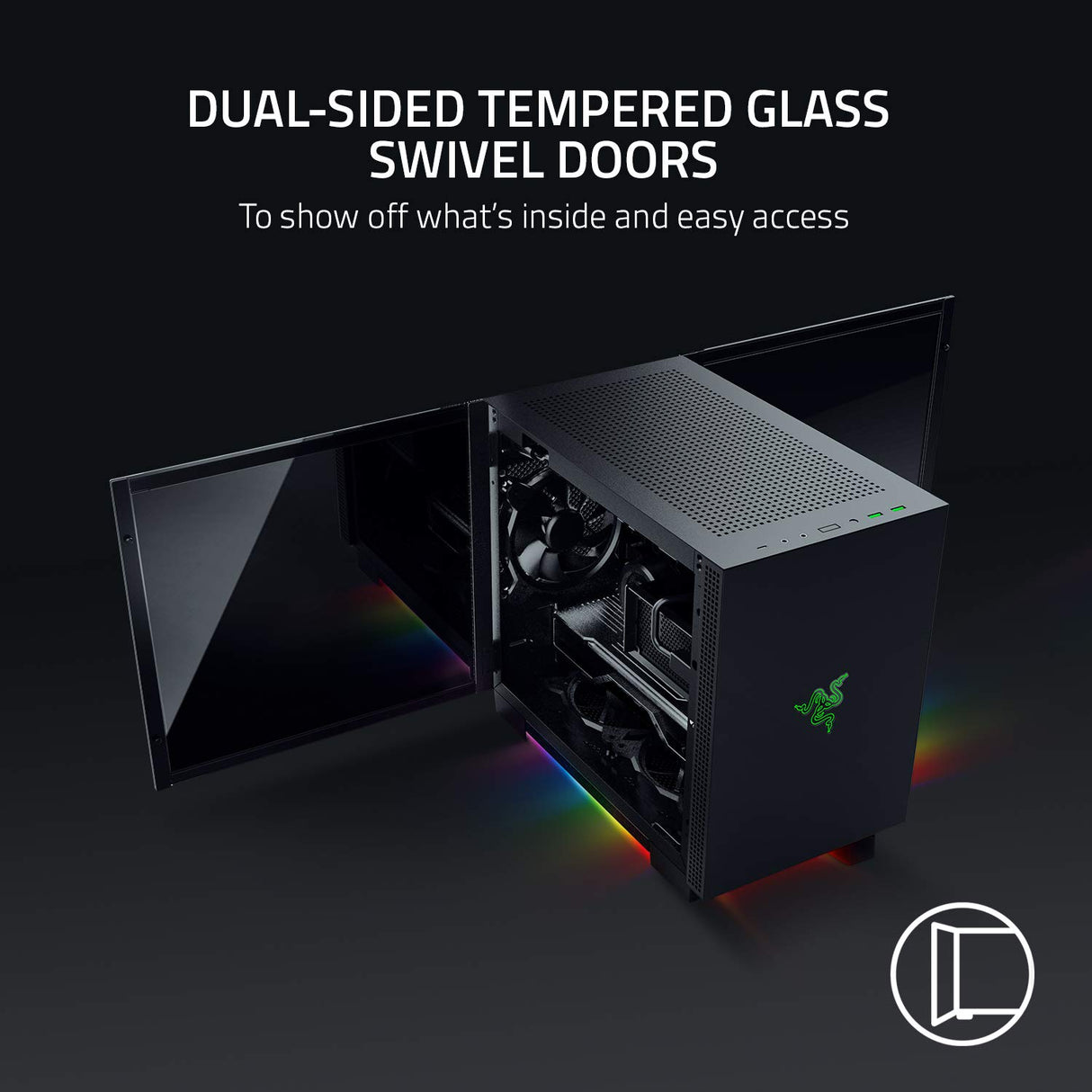 Razer Tomahawk Mini-ITX - Caja para juegos con Razer Chroma RGB (Puertas con bisagras en ambos lados, ventilación, filtro de polvo, gestión de cables, para radiadores de hasta 240 mm)