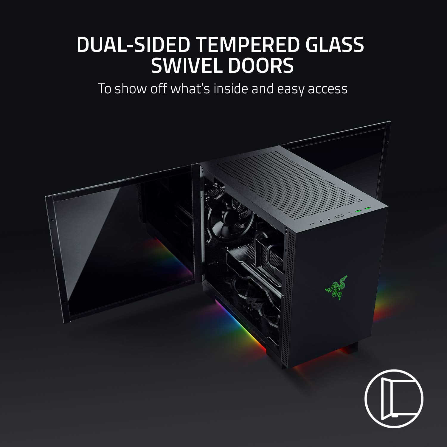 Razer Tomahawk Mini-ITX - Caja para juegos con Razer Chroma RGB (Puertas con bisagras en ambos lados, ventilación, filtro de polvo, gestión de cables, para radiadores de hasta 240 mm)