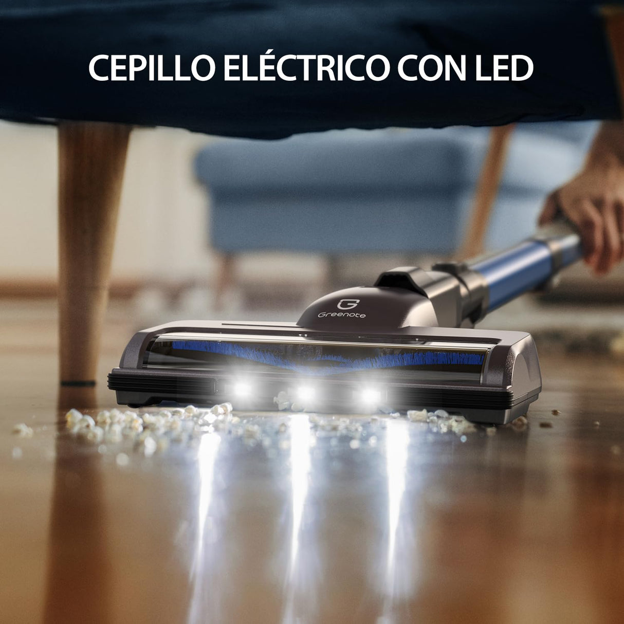 Greenote Aspiradora sin Cable,23000pa Ligero Aspiradora Inalámbrica,Aspirador Vertical con Luces LED,Multifuncional 6 en 1,Funciona 35 Mins,Peso 1,5 kg,para Suelos Duros y Alfombra de Pelo Corto