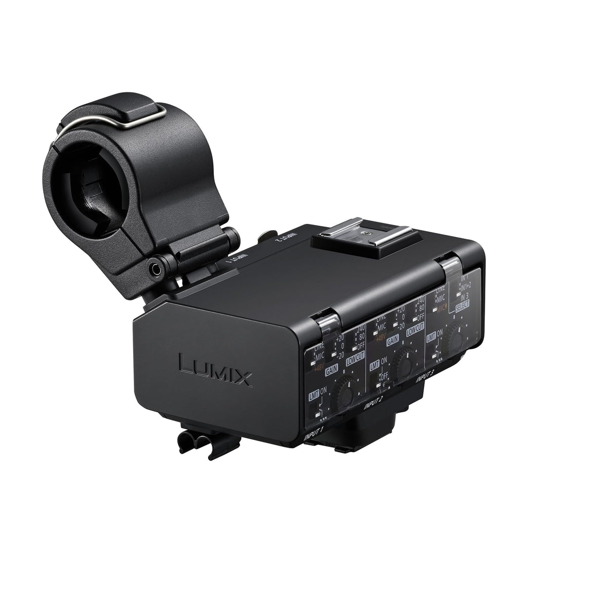 Panasonic Lumix DMW-XLR2 XLR Adaptador de Micrófono Lumix DC-GH7, Grabación 32 bits Punto Flotante, Alta Resolución, 4 Canales, Soporte Micrófono, Miniconector Estéreo 3,5 mm, Negro