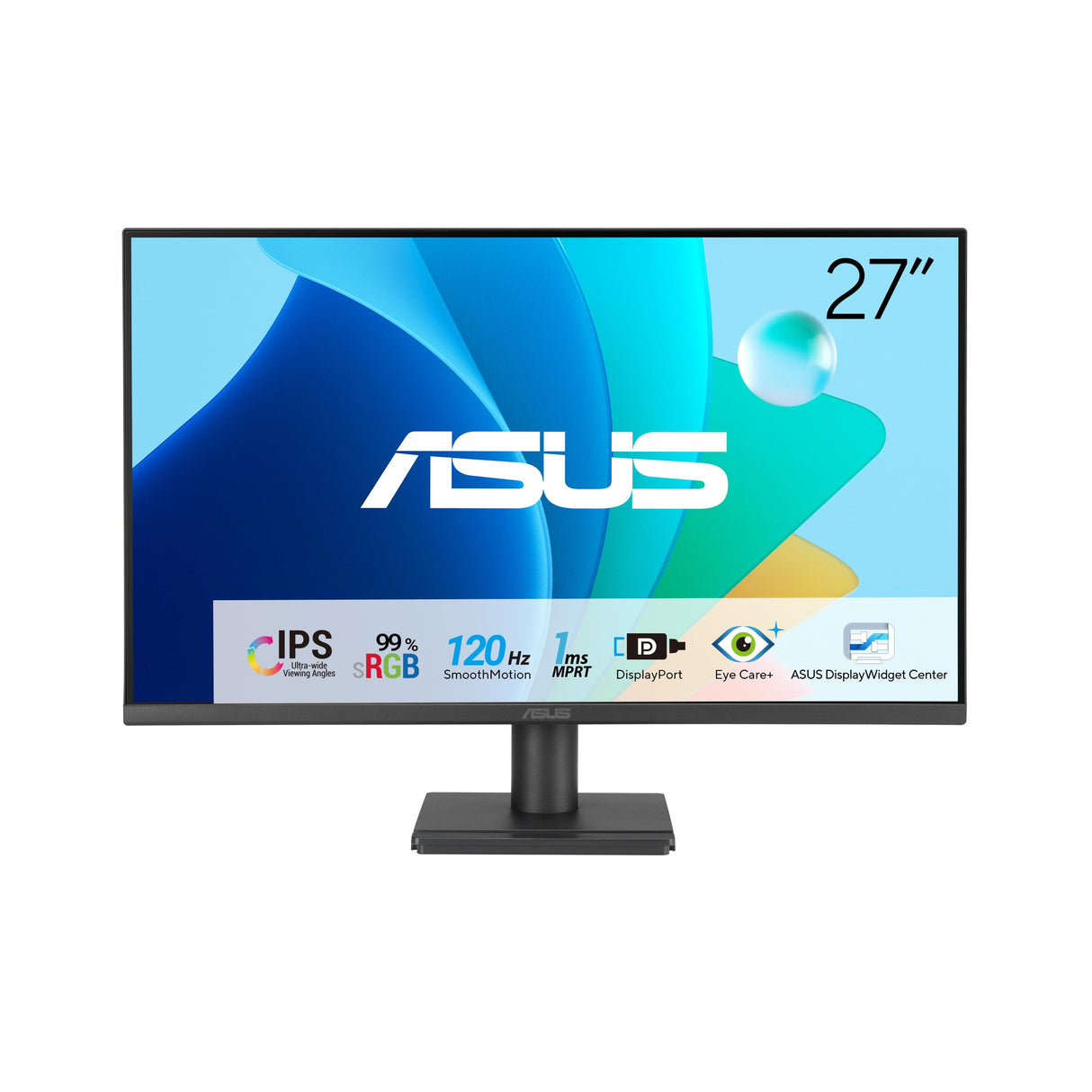 ASUS VA279QG Monitor Eye Care Gaming de 27 Pulgadas, IPS, Full HD, 99% sRGB, sin Marcos, 120 Hz, Adaptive Syn, 1 ms, HDMI, DisplayPort, VGA, luz Azul Baja, antiparpadeo, Montaje en Pared