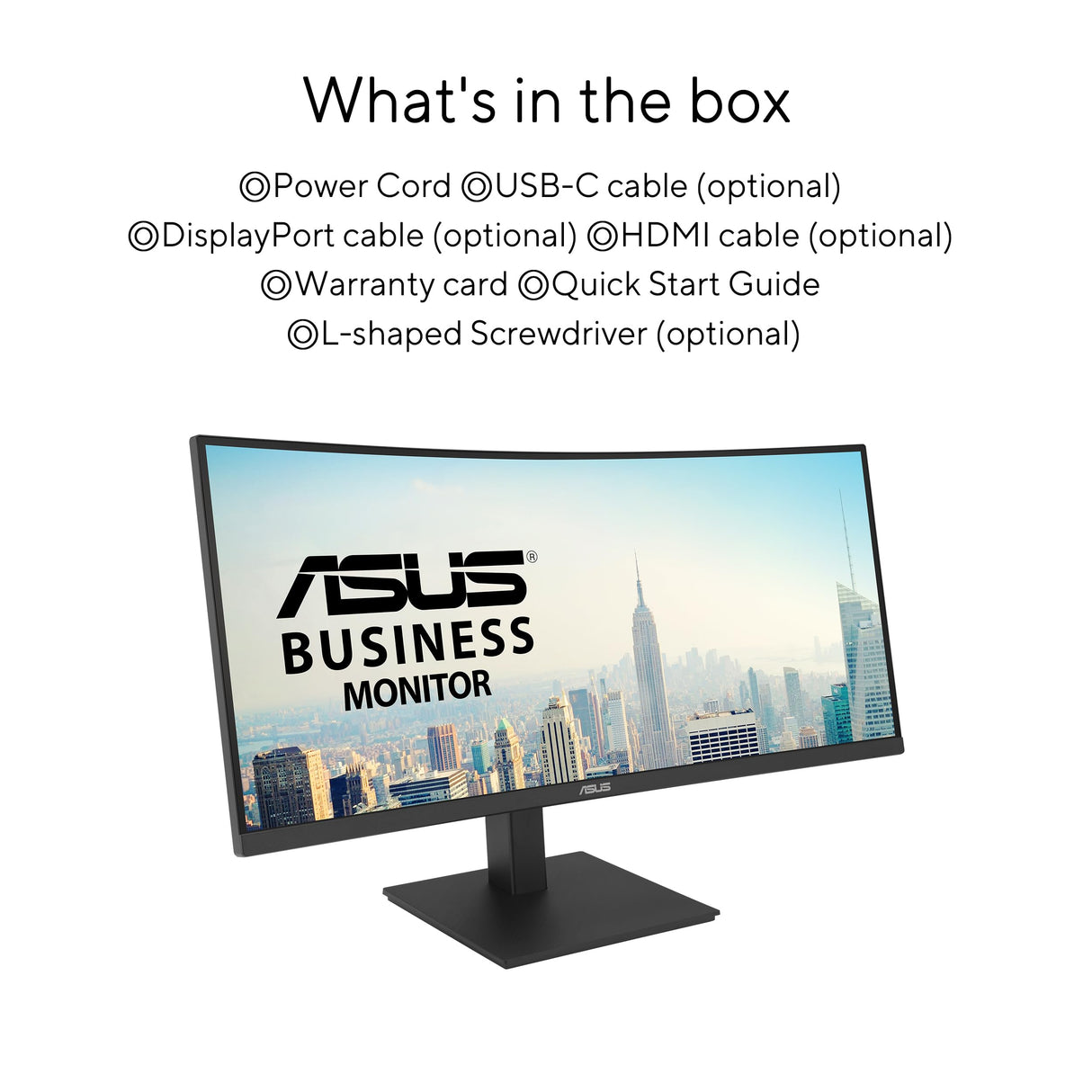 ASUS VA34VCPSR - Monitor Docking de 34", WQHD (3440x1440), Curvatura 1500R, Sin Marco, USB-C PD 96W, RJ45, USB Hub, Luz Azul Baja, Antiparpadeo, Diseño ergonómico, Montable en Pared, Sostenibilidad