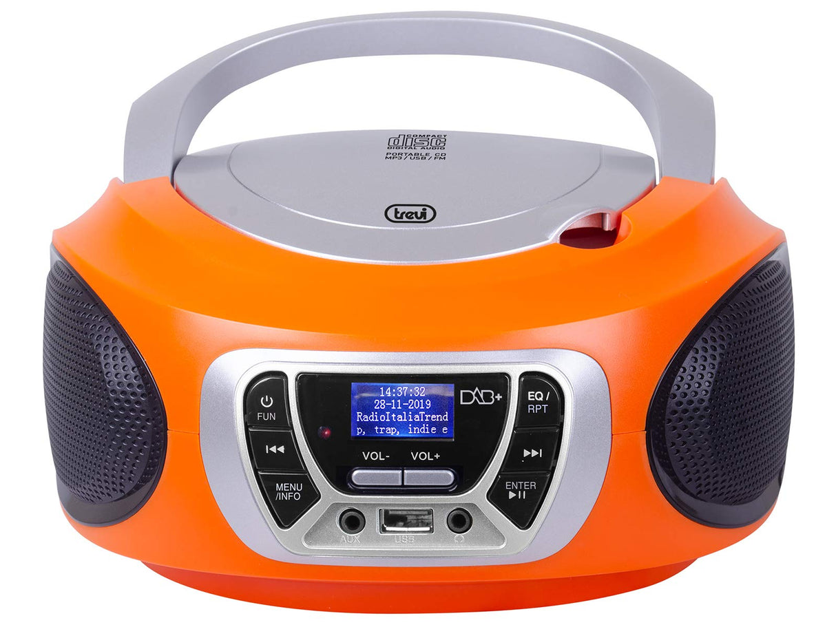 Trevi CMP 510 Dab - Radio estéreo portátil con CD Dab/Dab+ con RDS, USB, AUX-IN, Conector para Auriculares, Color Naranja