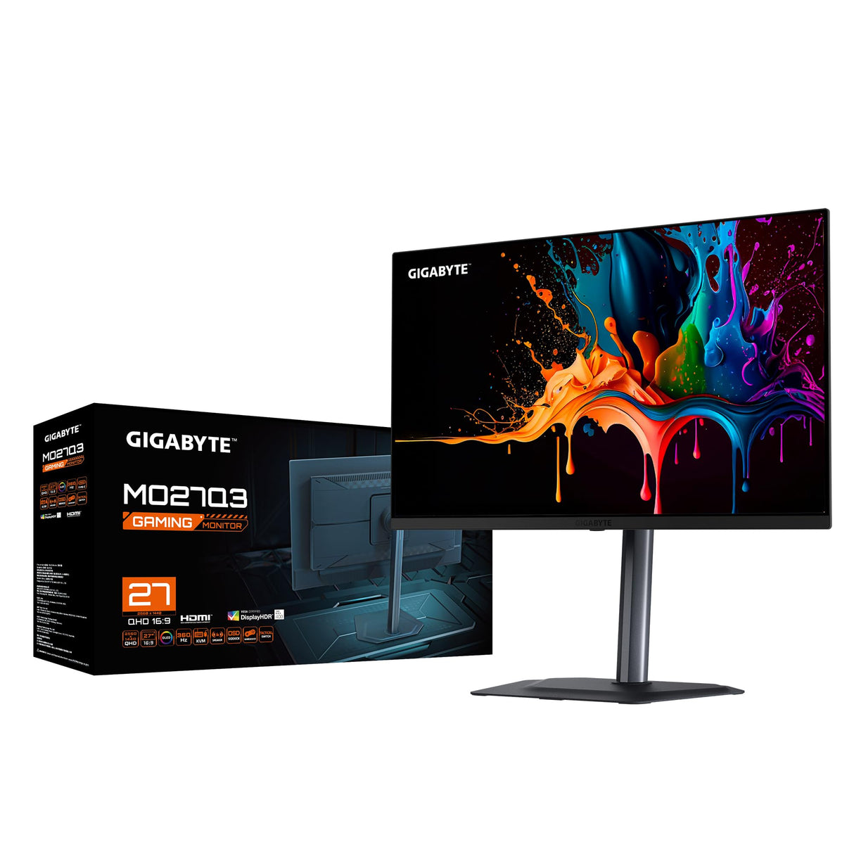 GIGABYTE MO27Q3 Monitor Gaming OLED 27” QHD - 2560 x 1440, 360Hz, 0.03ms, 250 CD/m², G-Sync Compatible, FreeSync Premium Pro, Display HDR True Black 400, HDMI 2.1, DisplayPort 1.4