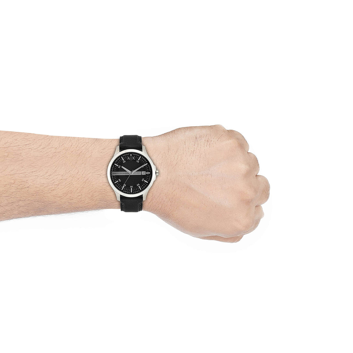 Armani Exchange Reloj hombre, Movimiento cronógrafo de cuarzo y caja de 46mm con correa de piel, Negro y Gris