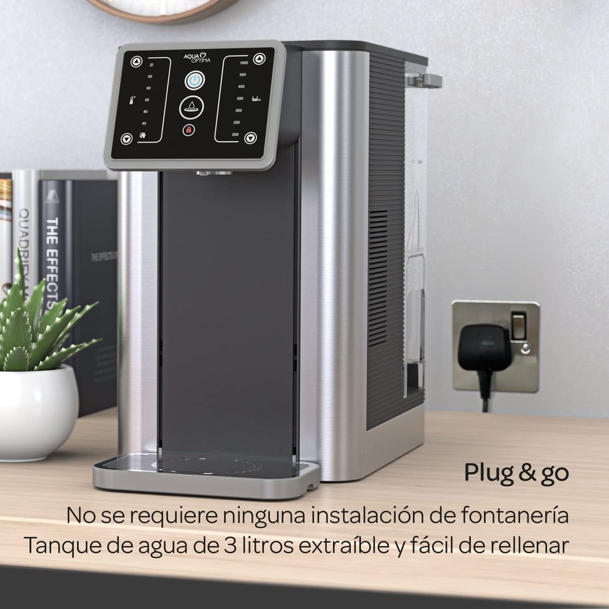 Dispensador instantáneo de agua caliente filtrada Aqua Optima Aurora, capacidad de 3,0 litros, 49 opciones de volumen y temperatura, incluye 1 filtro agua Evolve+ de 30 días, reduce los microplásticos