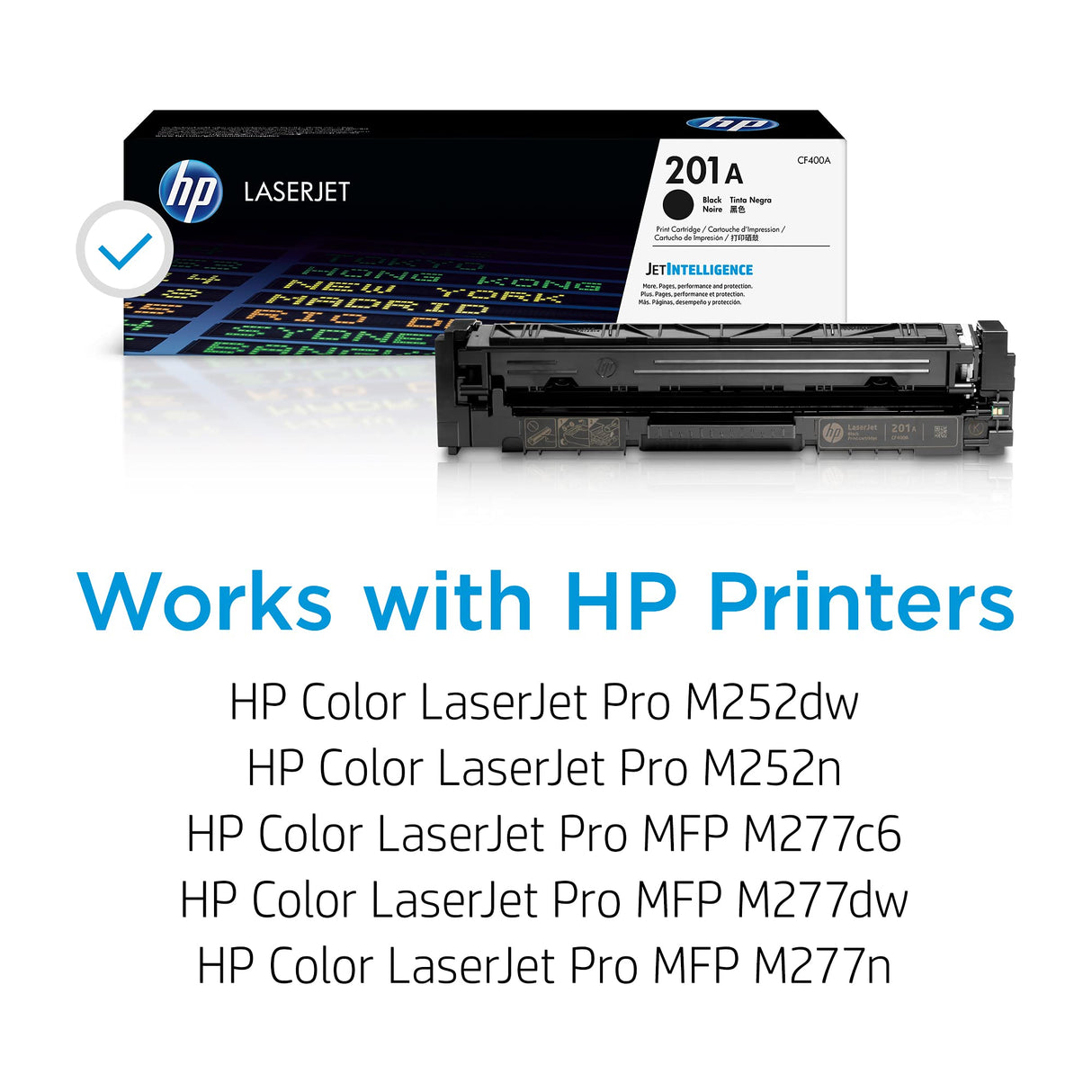 HP 201A CF400A, Negro, Cartucho Tóner Original, de 1.420 páginas, para impresoras HP Color LaserJet Pro serie 252, 274 y 277