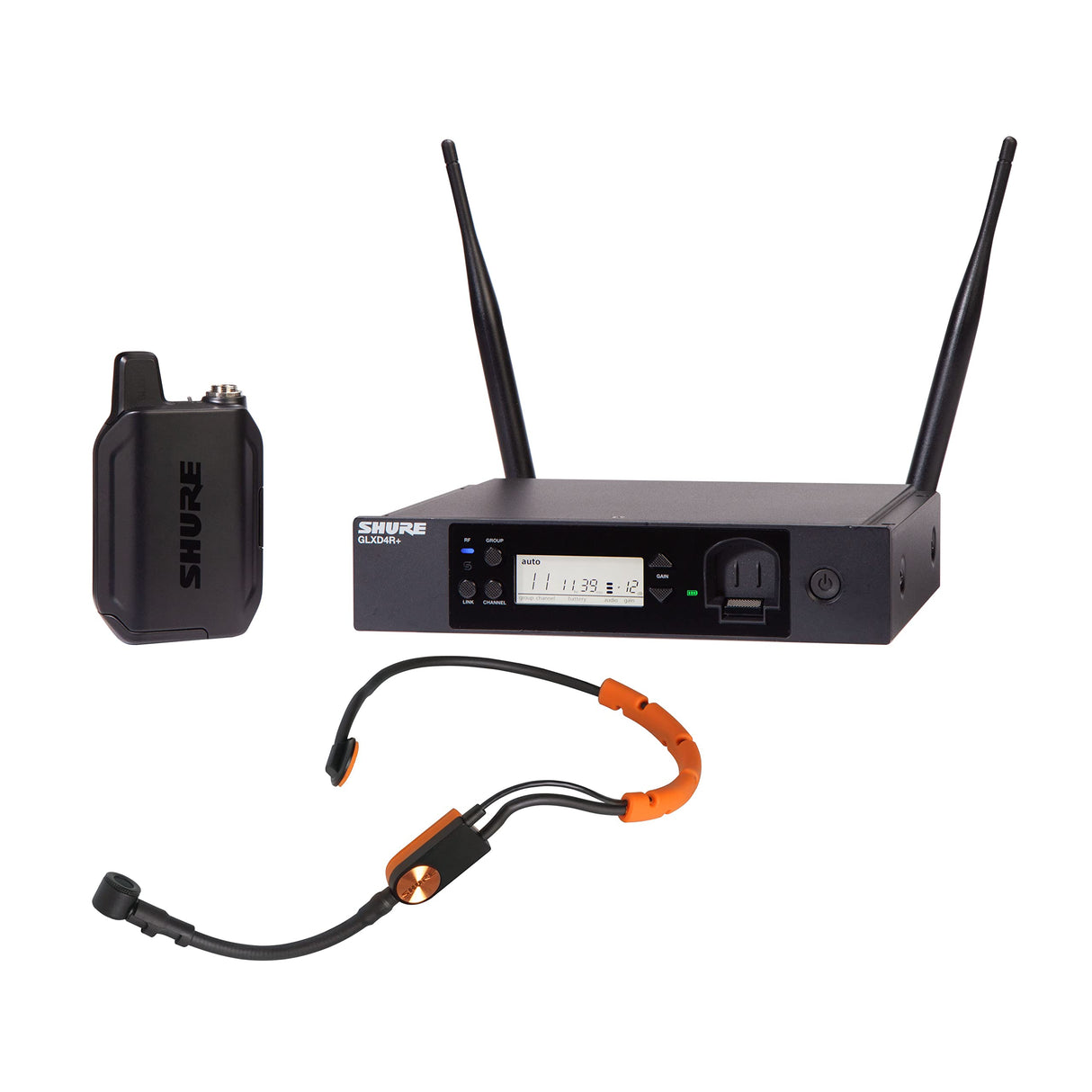 Micrófono inalámbrico Shure GLXD14R+/SM31 para fitness y aeróbicos con batería de 12 horas y alcance de 30m, incluye receptor de un solo canal y micrófono de diadema SM31FH.
