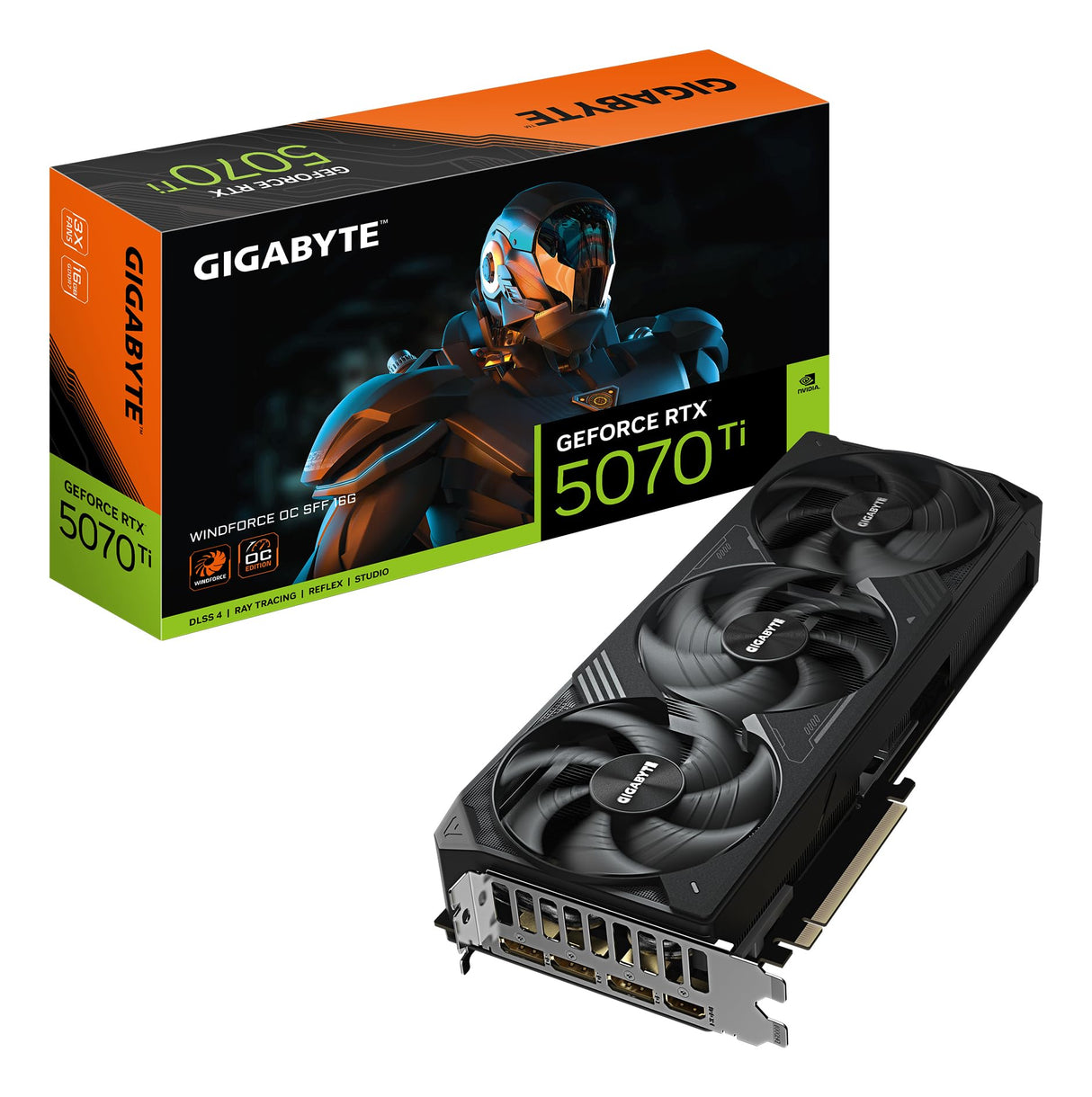 Gigabyte GeForce RTX 5070 Ti WINDFORCE OC SFF 16G Tarjeta Gráfica - 16GB GDDR7, 256 bits, PCI-E 5.0, 2497 MHz Core Clock, 3 x DP 2.1a, 1 x HDMI 2.1b, NVIDIA DLSS 4, GV-N507TWF3OC-16GD