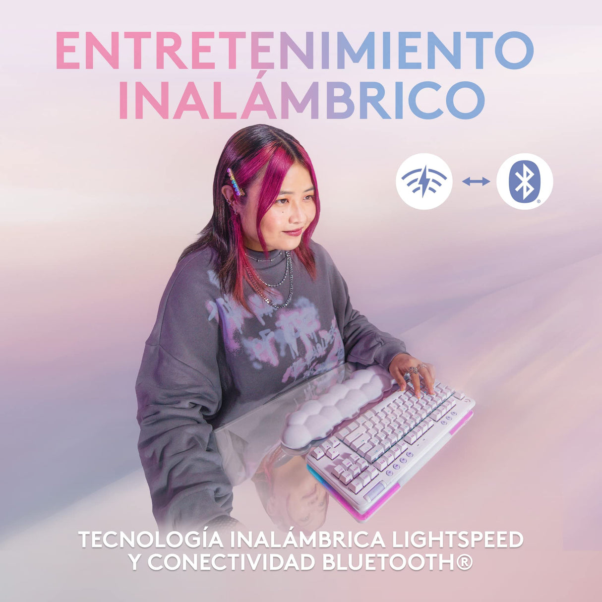 Logitech G G715 Teclado inalámbrico para Juegos con Velocidad de luz RGB LIGHTSYNC, interruptores táctiles (GX Brown) y reposamuñecas para Teclado, PC y Mac, Niebla Blanca