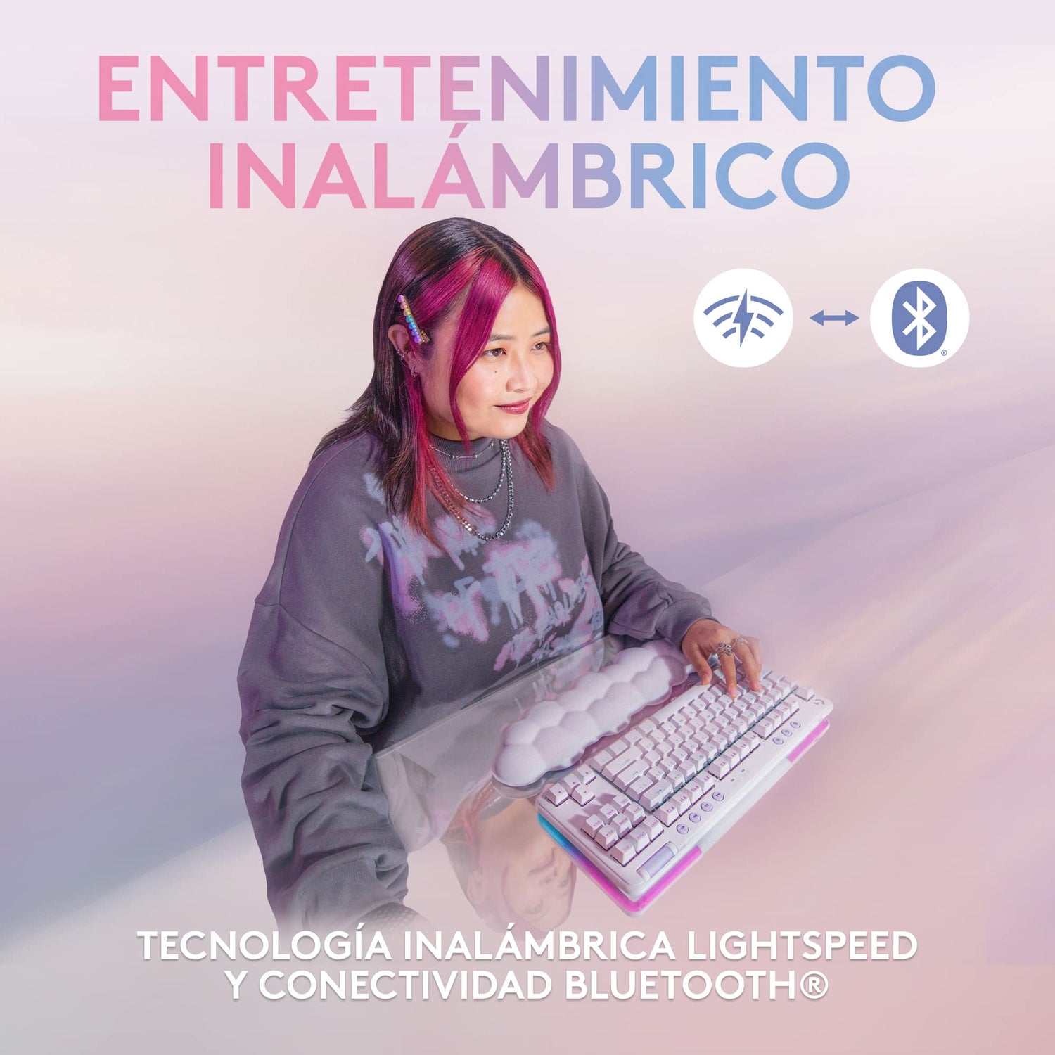 Logitech G G715 Teclado inalámbrico para Juegos con Velocidad de luz RGB LIGHTSYNC, interruptores táctiles (GX Brown) y reposamuñecas para Teclado, PC y Mac, Niebla Blanca