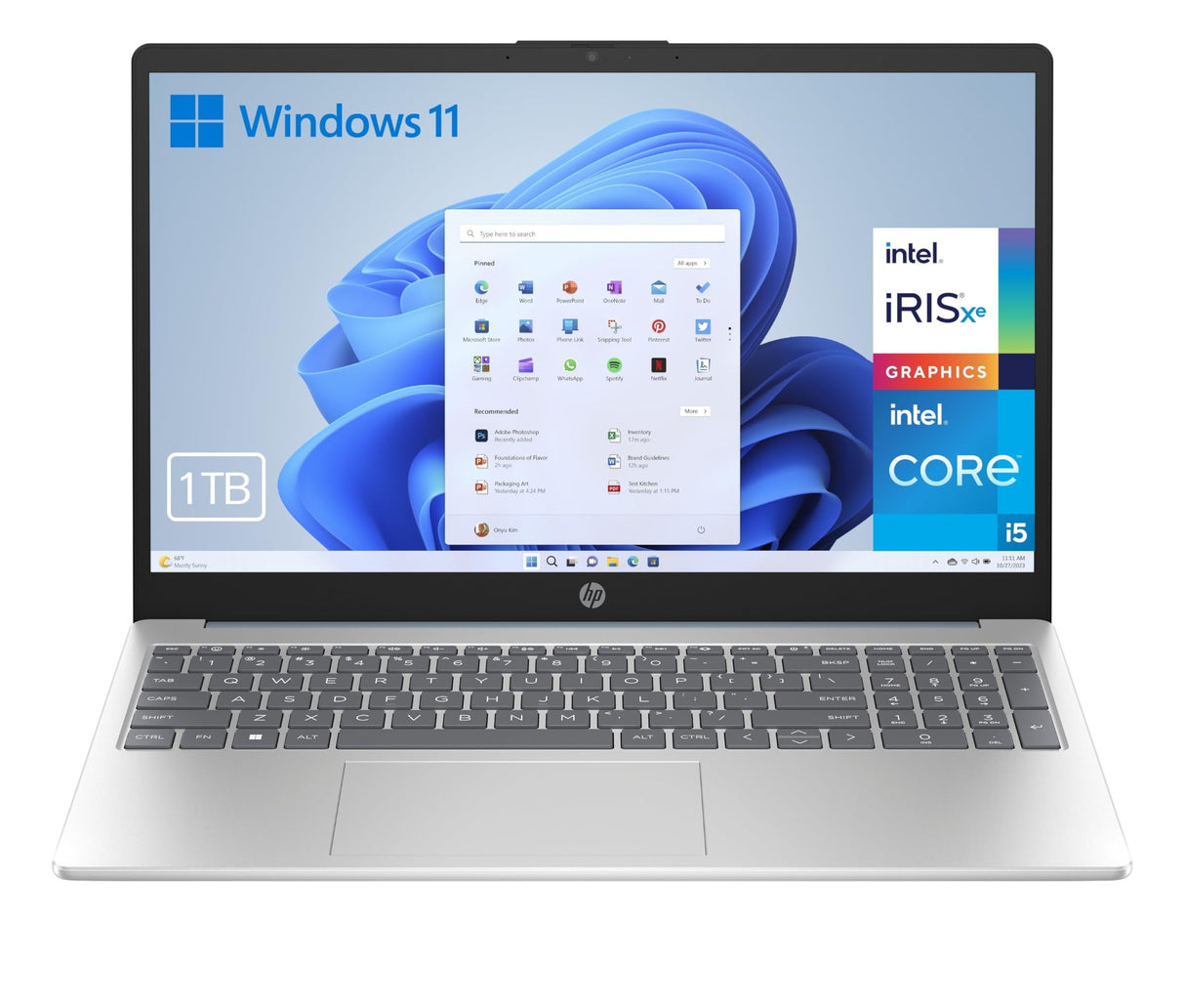 HP 15-fd0194ns- Ordenador portátil de 15.6" FHD (Intel Core i5-1334U, 16GB RAM, 1TB SSD, Intel Iris Xe Graphics, Windows 11) Plata y Azul - Teclado QWERTY Español
