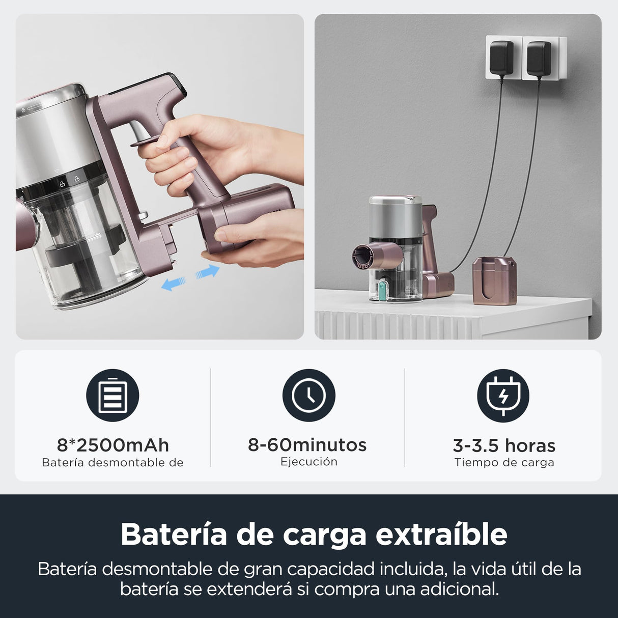 Eureka AK10 Pet Aspiradora sin Cable Potente, Motor BLDC de 450 W, 60 Mins Autonomía de Limpieza, 29KPa Aspiradoras Escoba Inteligente, Batería Desmontable de hasta 60 Minutos con Pantalla LED